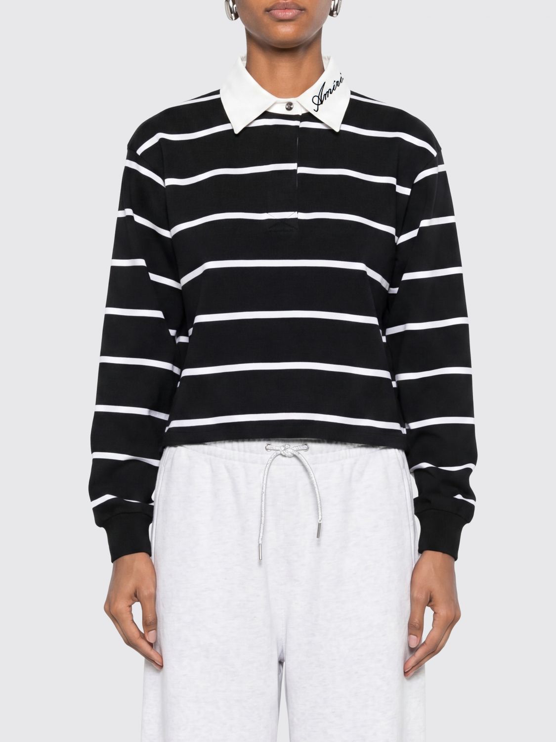 AMIRI Striped Long-Sleeved Cotton Polo Shirt with Contrast Logo