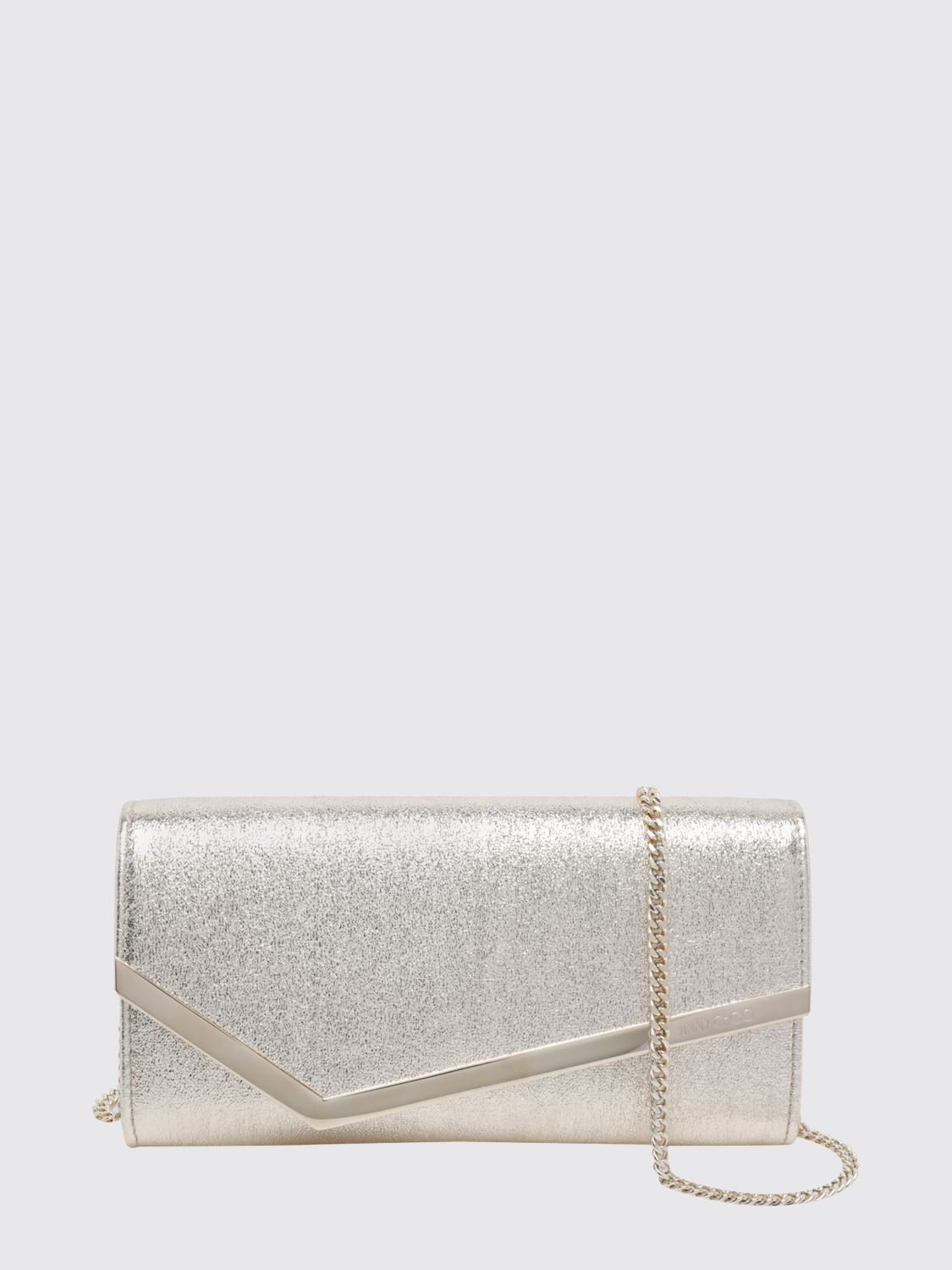 JIMMY CHOO Emmie Wallet on Chain in Lamé Fabric with Removable Strap