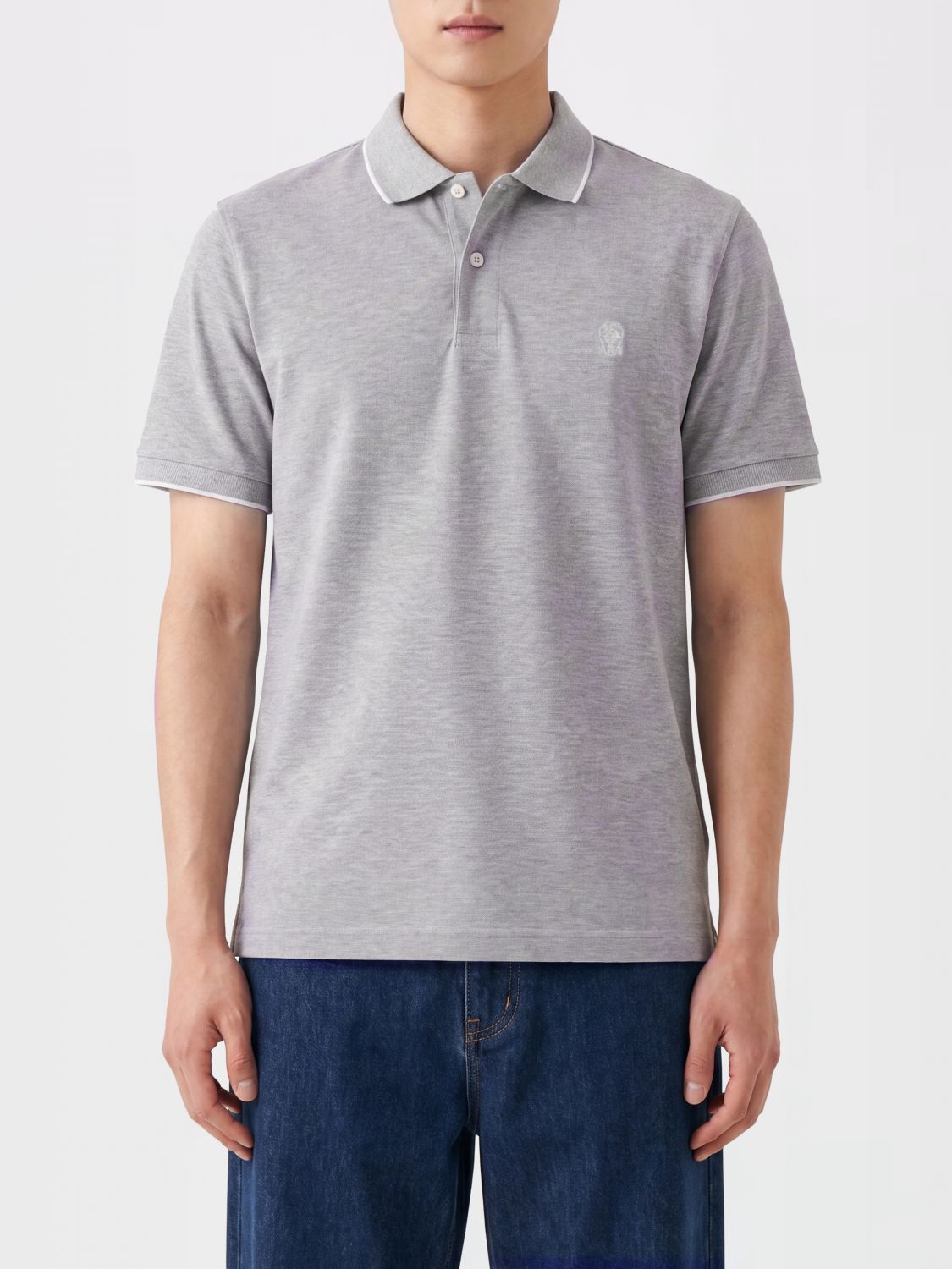 BRUNELLO CUCINELLI Short-Sleeve Cotton Polo Shirt with Embroidered Crest　BRUNELLO CUCINELLI クレスト刺繍半袖コットンポロシャツ BRUNELLO