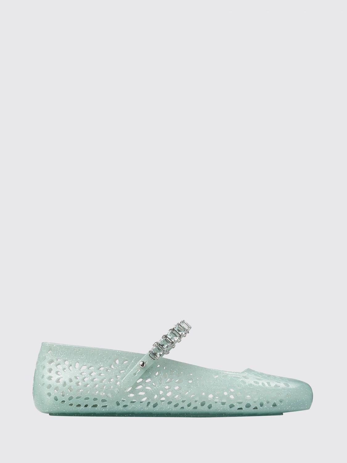 JIMMY CHOO The Jelly Mary Jane Flats in Perforated PVC with Crystals