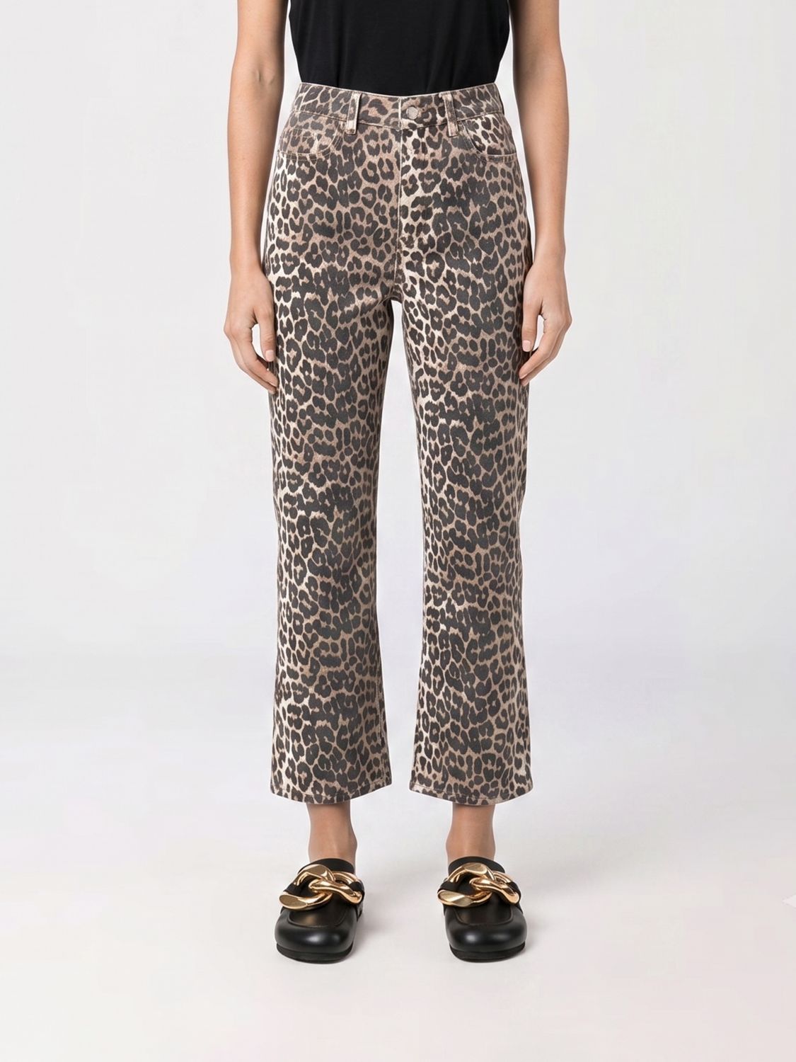 GANNI High-Waisted Animal Print Cropped Flare Jeans　GANNI ハイウエスト アニマルプリント クロップド フレア ジーンズ GANNI