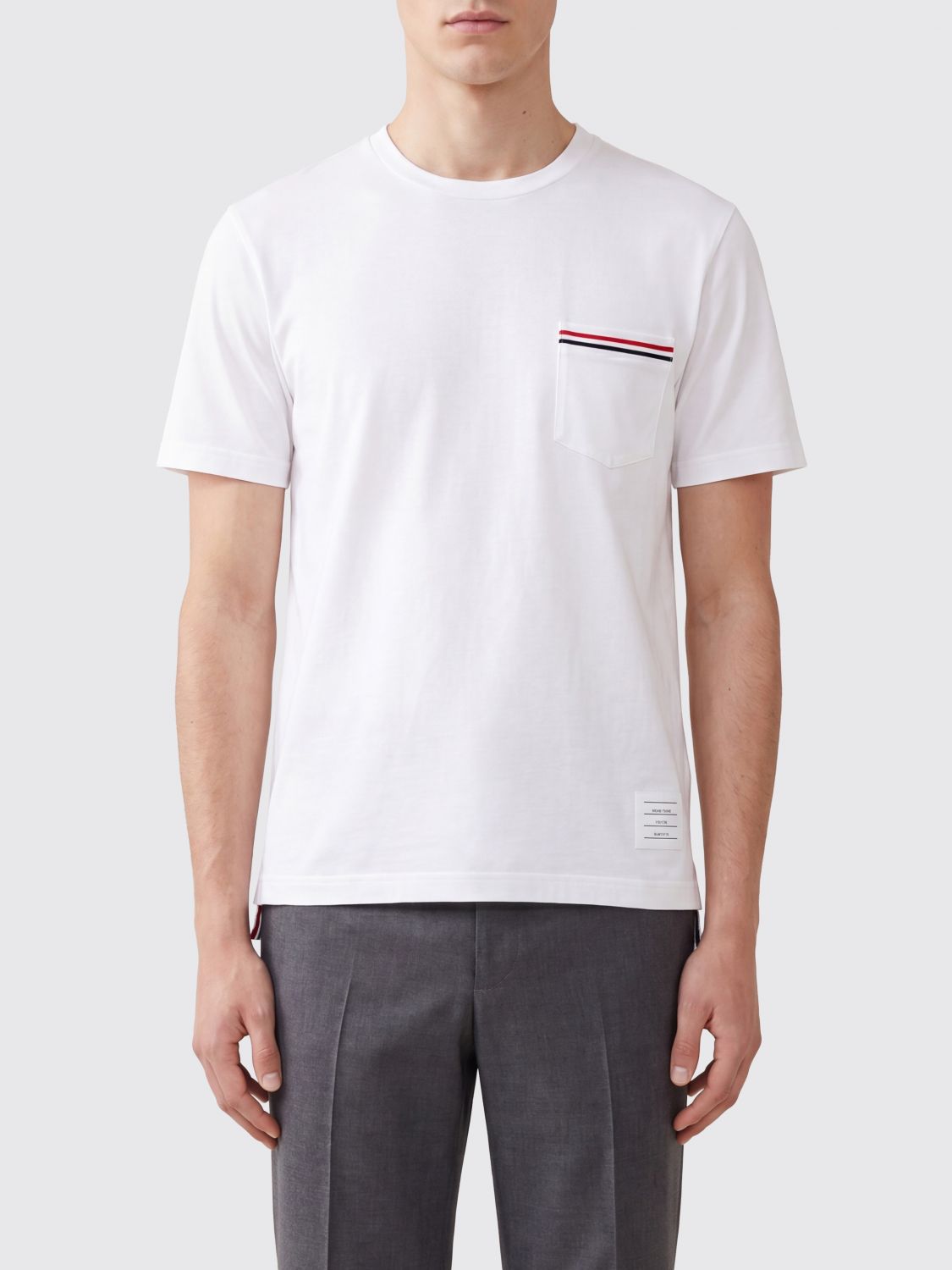 Thom Browne 4-Bar Cotton T-Shirt with Patch Pocket