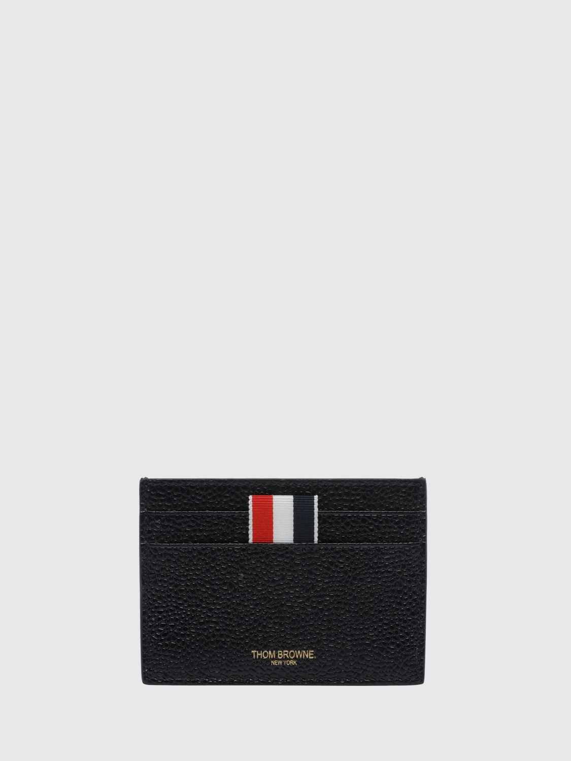THOM BROWNE Kompakter Kartenhalter aus schwarzem Leder mit Logo und mehreren Fächern