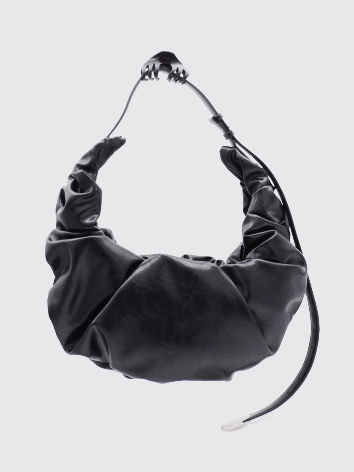DIESEL Grab-D Ruched Synthetic Leather Shoulder Bag with Oval D Logo