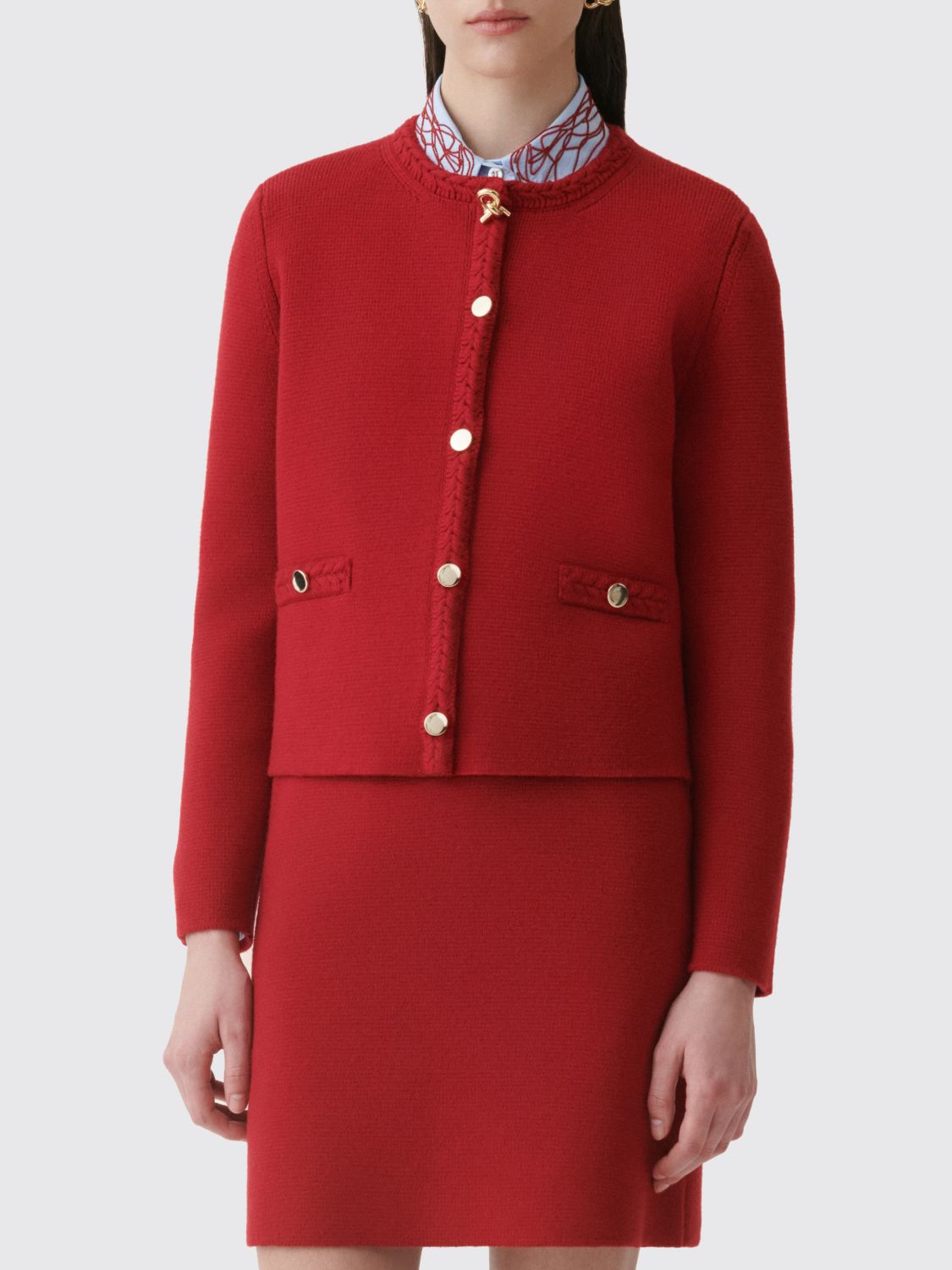 FABIANA FILIPPI Kurze Jacke aus reiner Schurwolle mit Rundhalsausschnitt