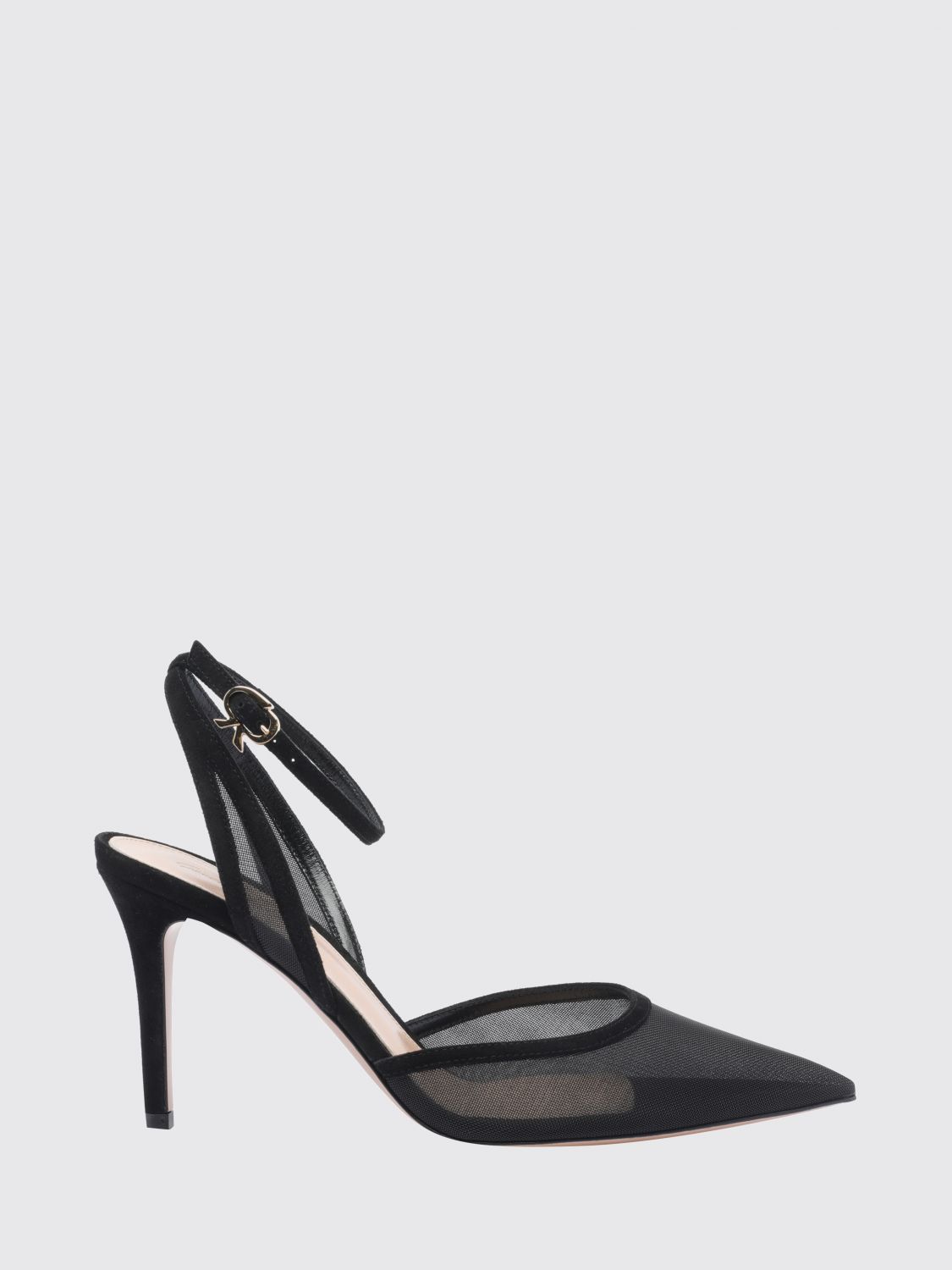 GIANVITO ROSSI Mesh and Suede Court Shoes with Ankle Strap and Ribbon Logo