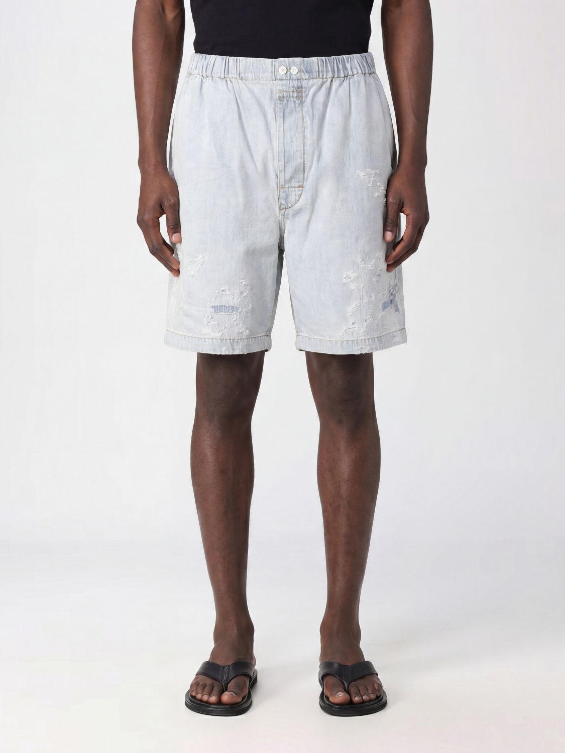 ACNE STUDIOS Shorts in denim distressed al ginocchio con vita elasticizzata