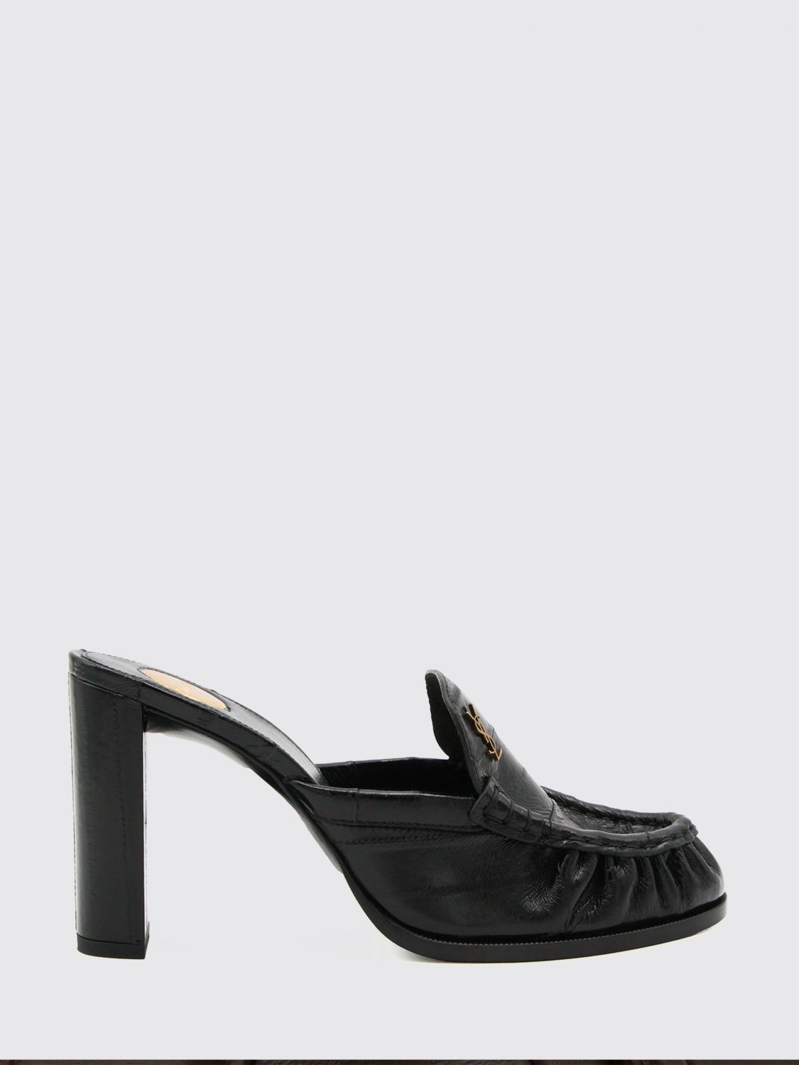 SAINT LAURENT Mules Le Loafer con tacco alto in pelle di anguilla e monogramma YSL