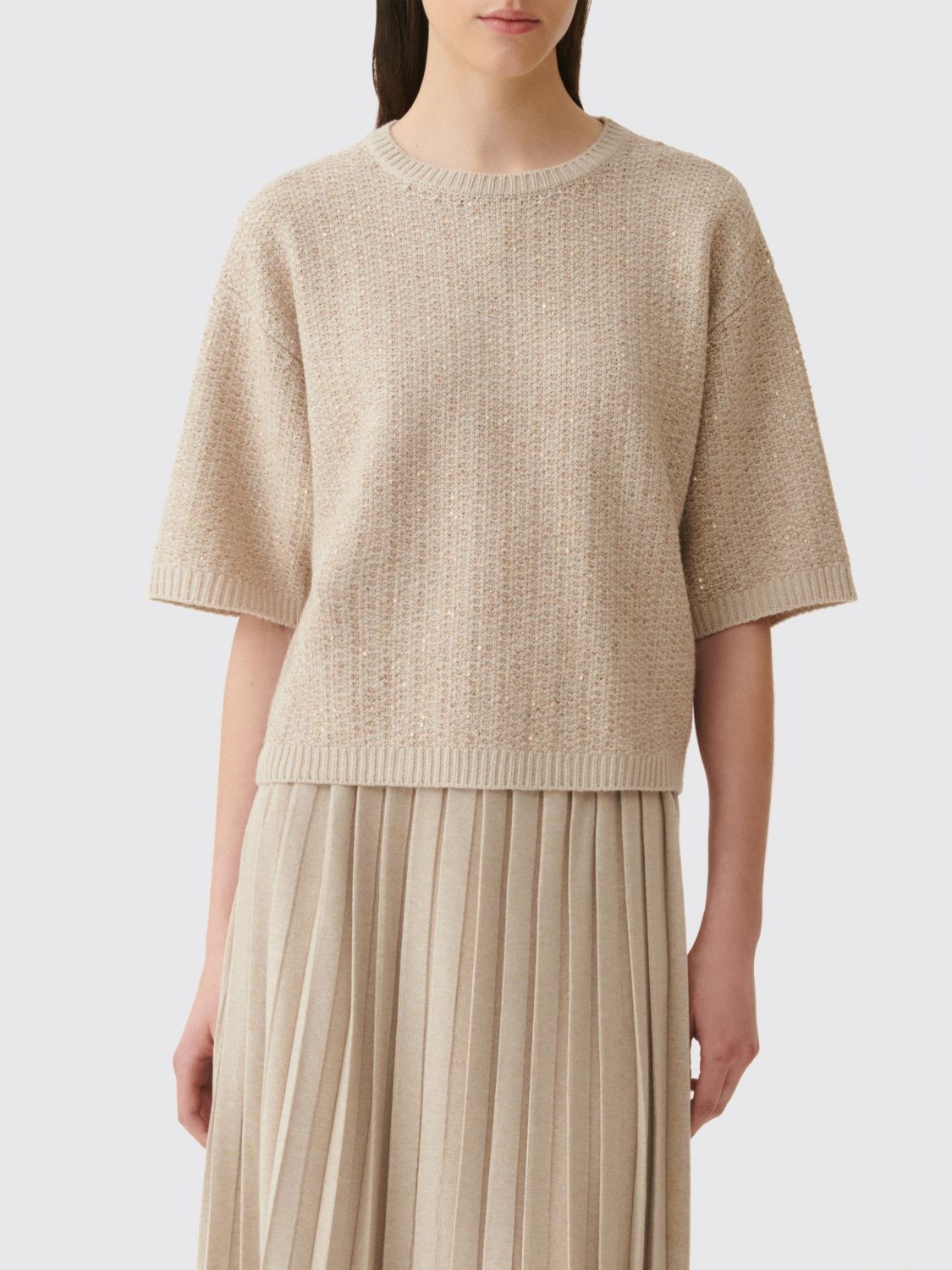 FABIANA FILIPPI Maglia girocollo a maniche corte in lana seta e cashmere