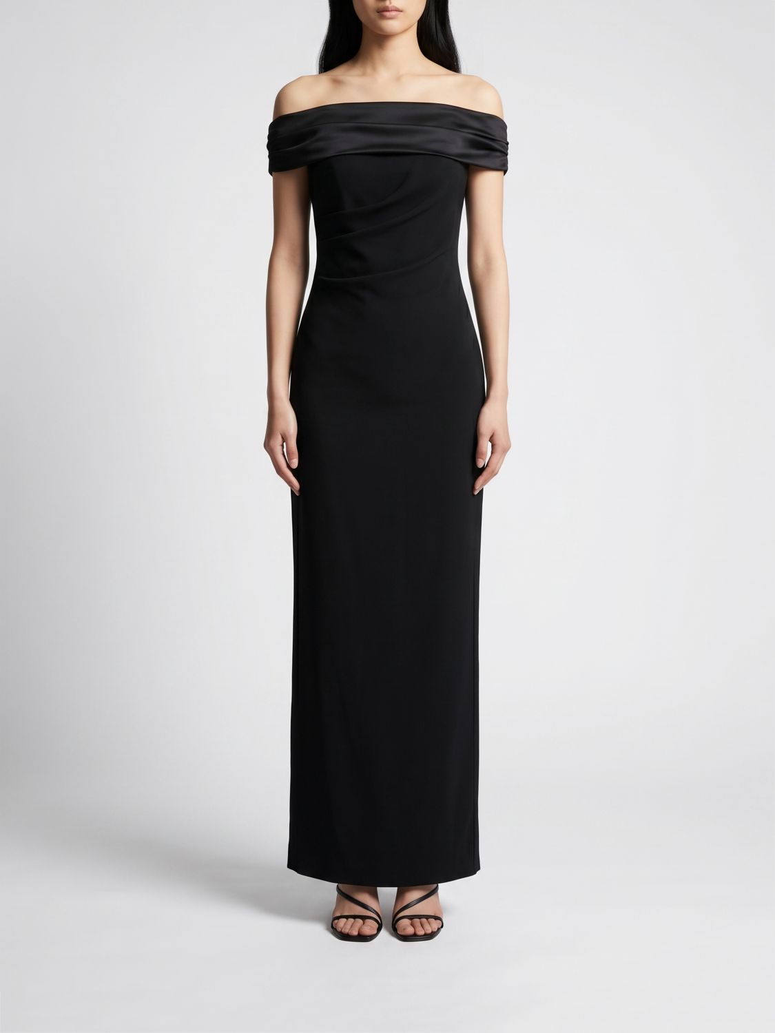 SOLACE LONDON Adele Off-The-Shoulder Draped Satin Long Evening Gown