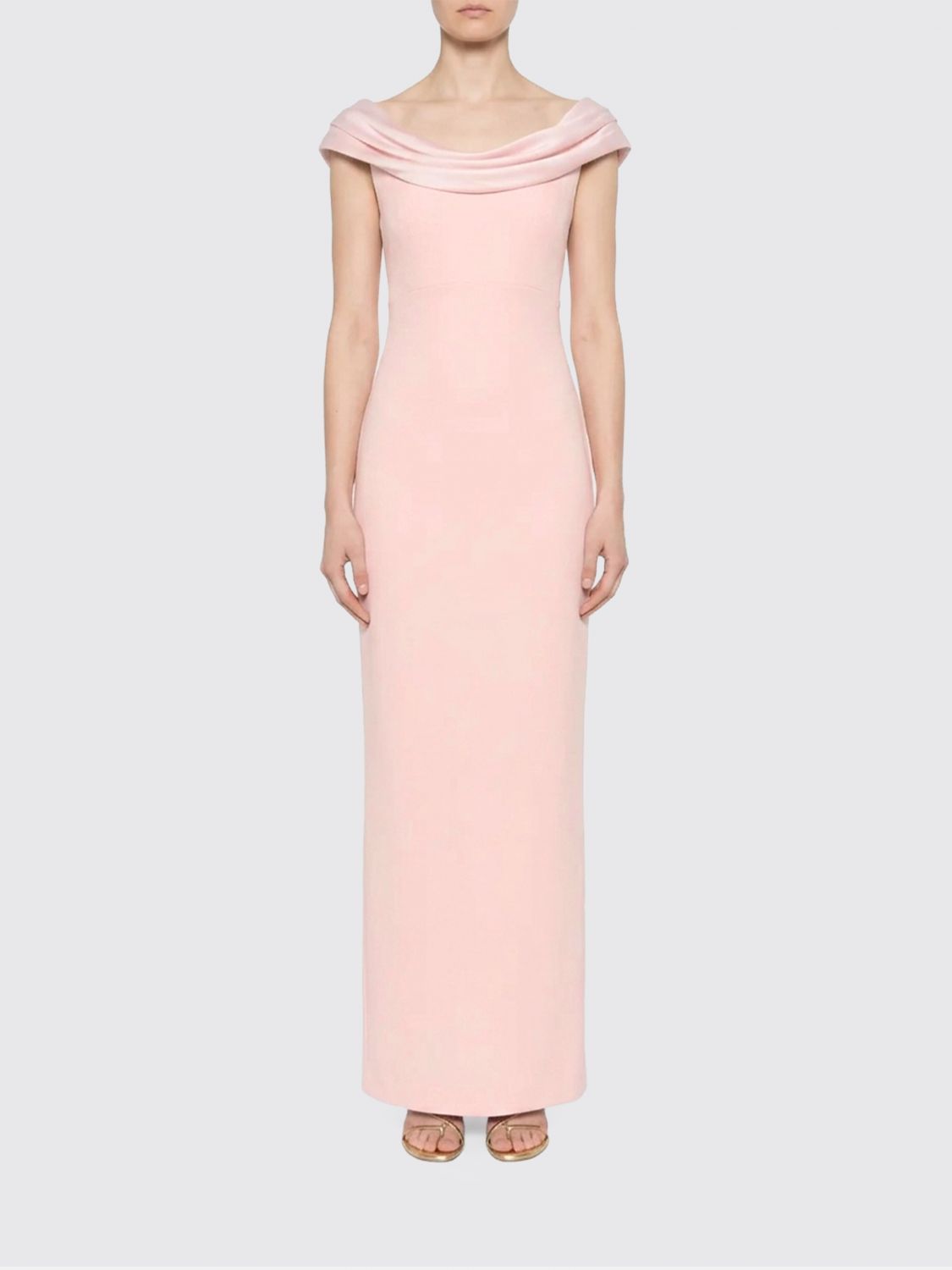 SOLACE LONDON Adele Off-The-Shoulder Draped Satin Long Evening Gown