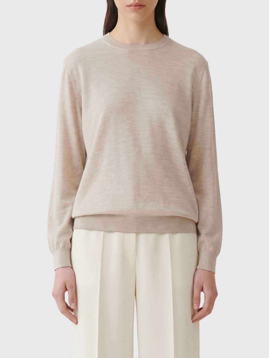 Fabiana Filippi Crewneck Jumper in Cashmere and Silk Blend with Ribbed Trims