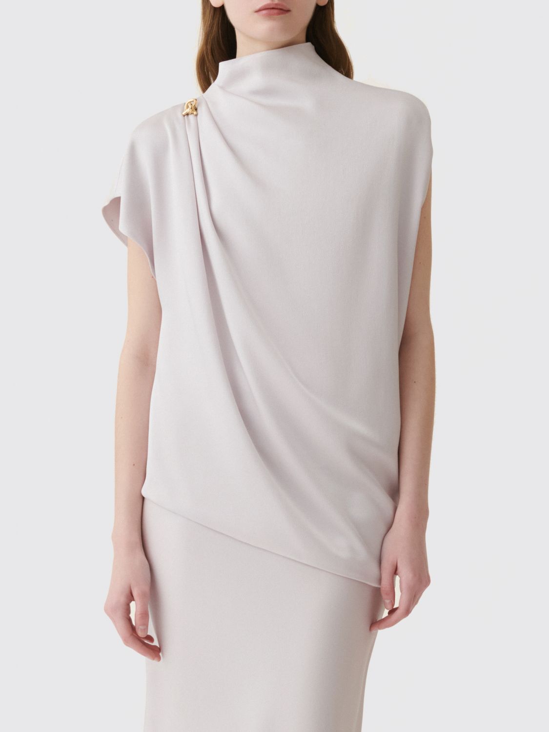 Fabiana Filippi Draped High-Neck Blouse with an Asymmetric Hem