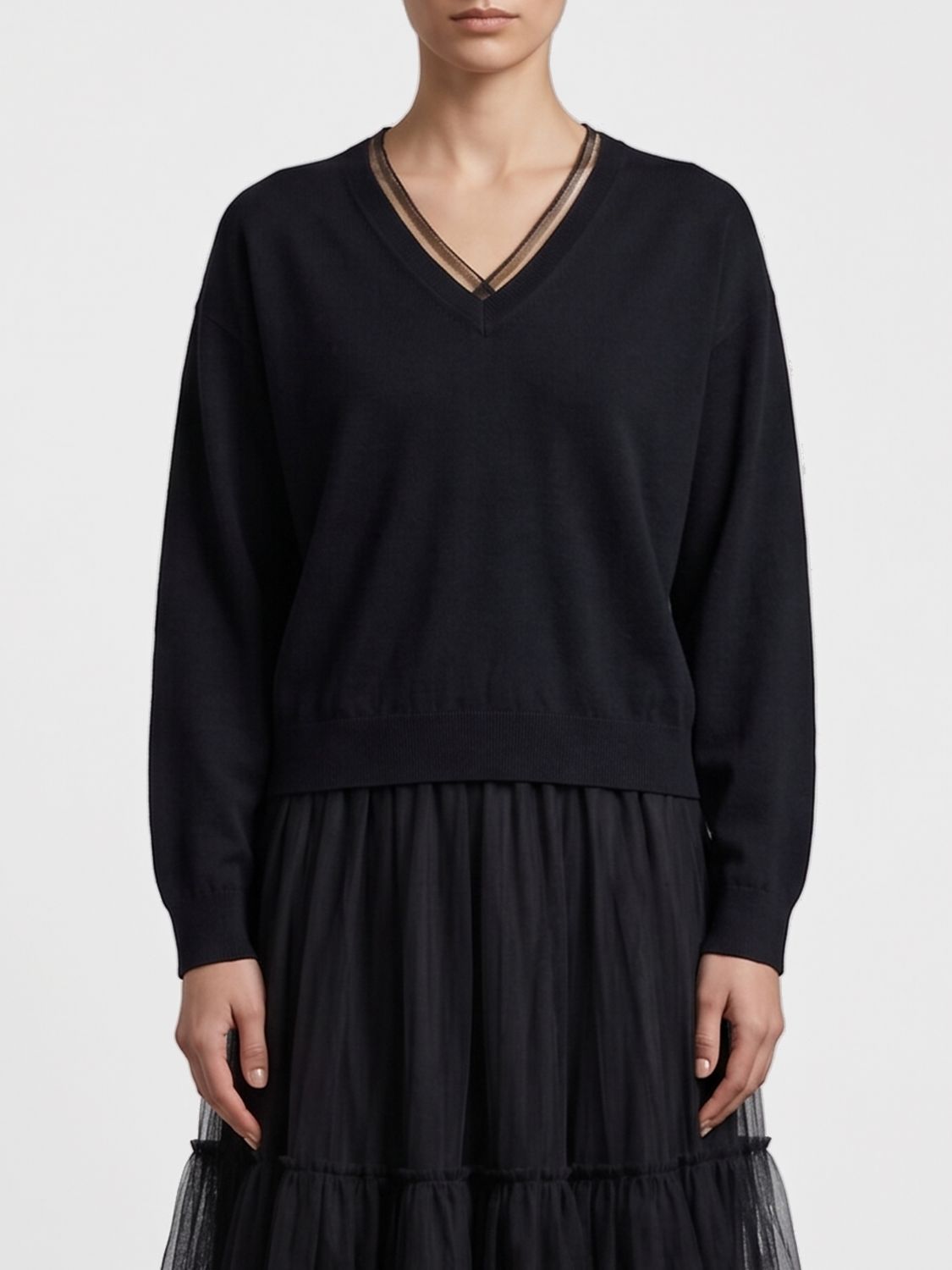 FABIANA FILIPPI Maglia con scollo a V in misto lana e cotone a maniche lunghe