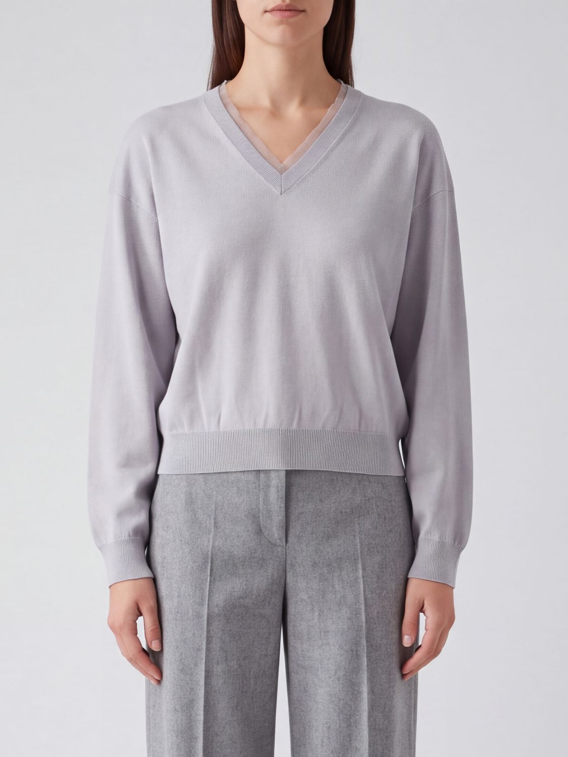 FABIANA FILIPPI Maglia con scollo a V in misto lana e cotone a maniche lunghe