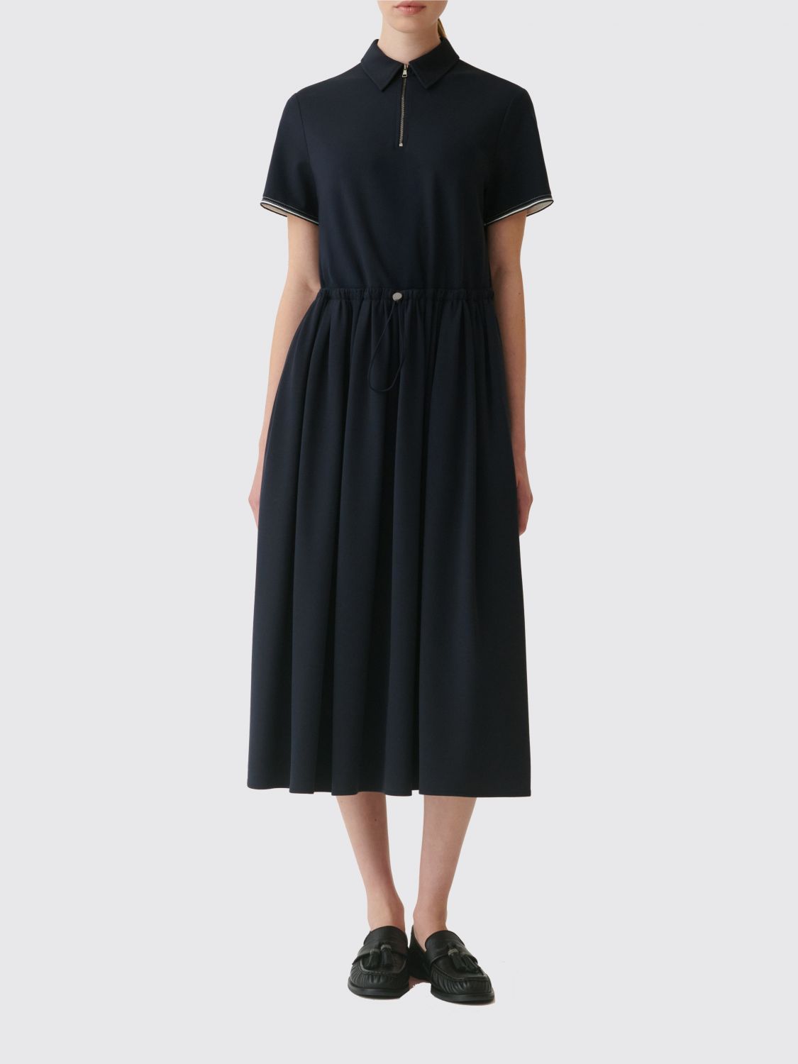 FABIANA FILIPPI Midi-Hemdblusenkleid im Polo-Stil mit Kordelzug in der Taille