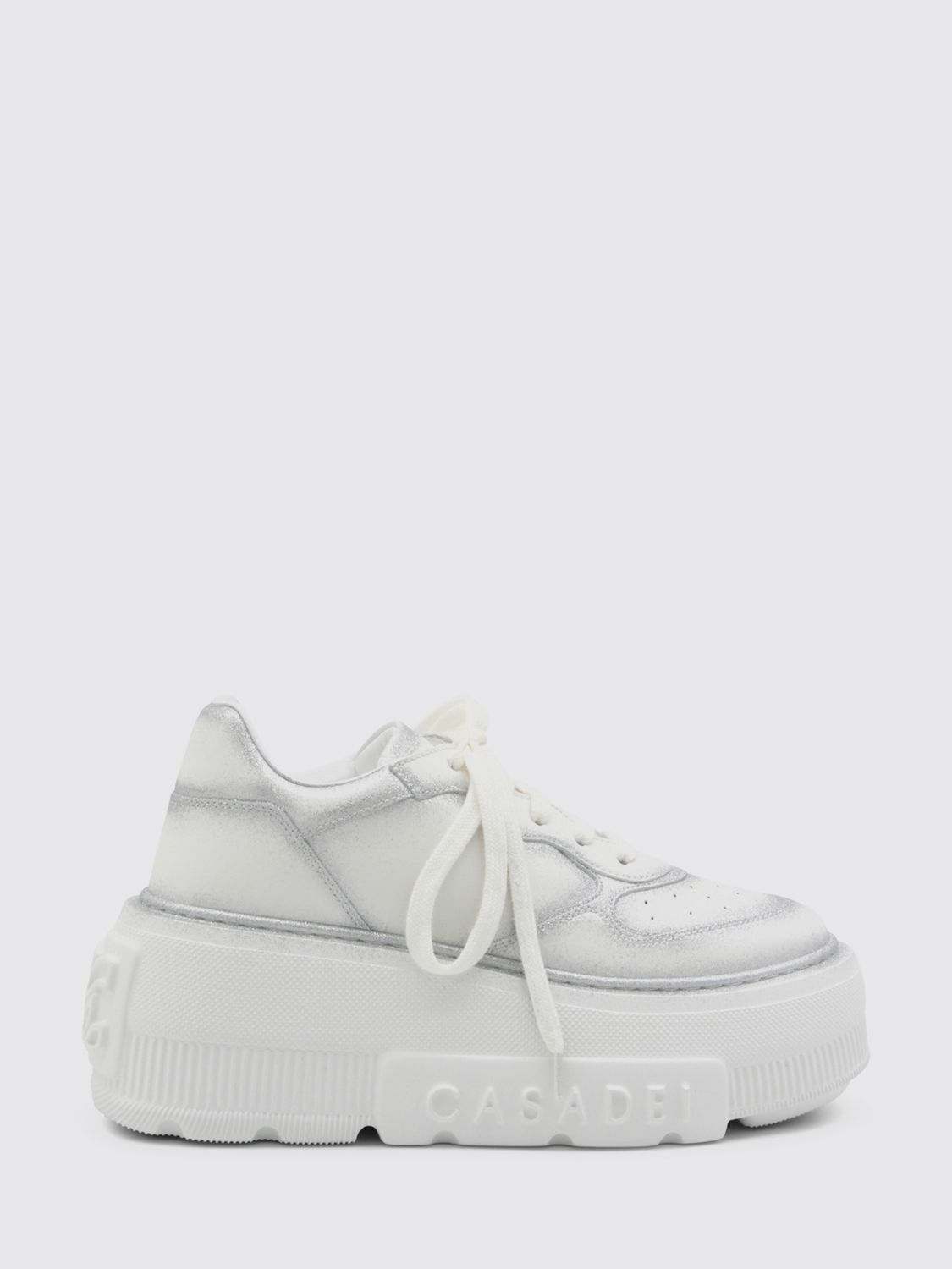 CASADEI Sneakers low top in pelle liscia e laminata con suola platform a zeppa