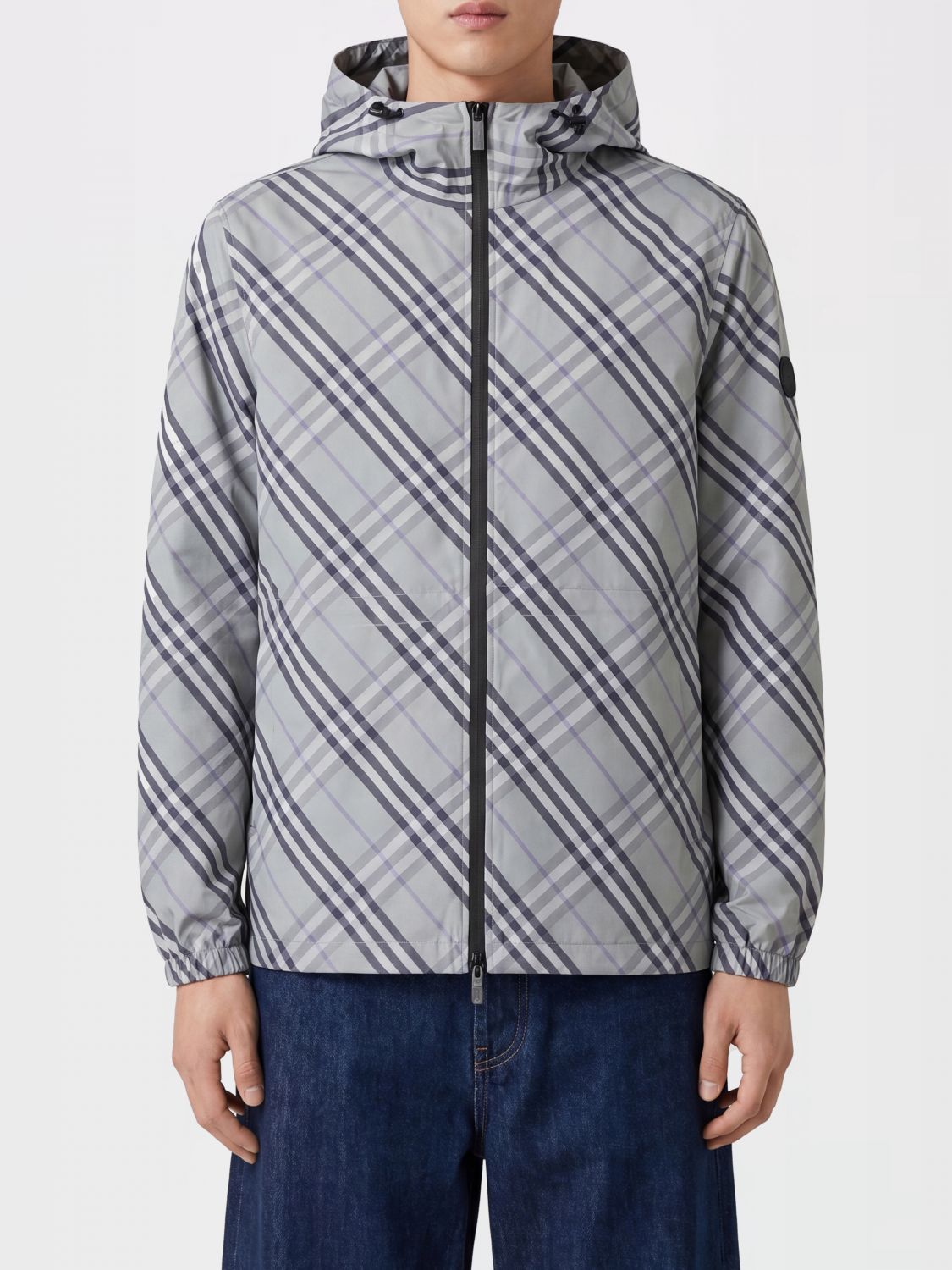 BURBERRY Giacca a vento con cappuccio in tessuto tecnico con motivo Check