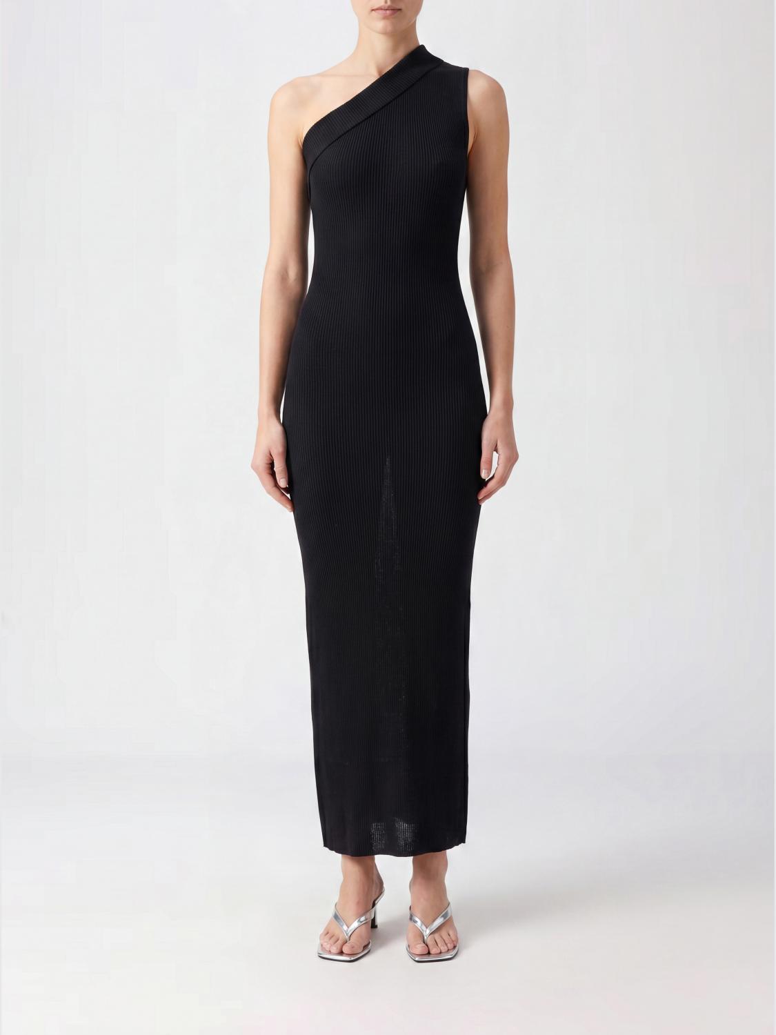 RICK OWENS One-Shoulder Asymmetric Wool Knit Midi Dress with Slim Fit