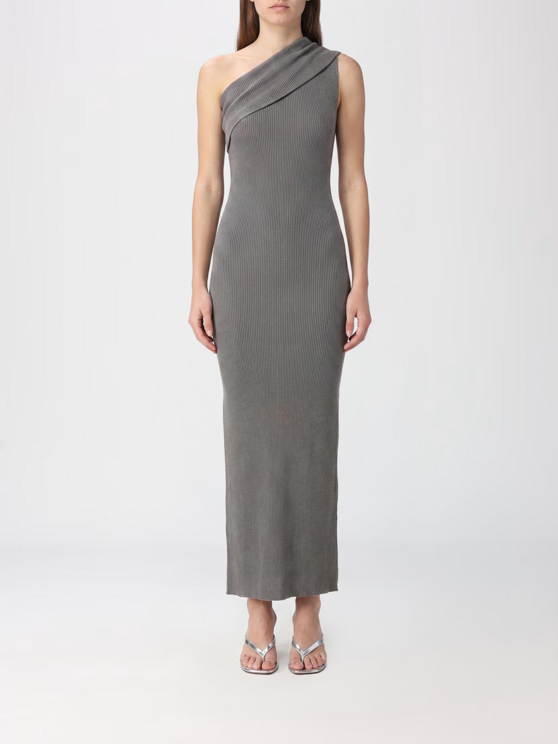 RICK OWENS One-Shoulder Asymmetric Wool Knit Midi Dress with Slim Fit