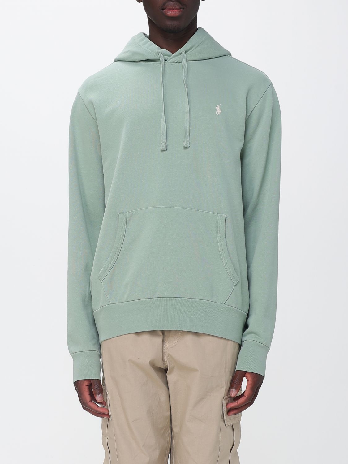 POLO RALPH LAUREN Felpa con cappuccio in cotone con logo ricamato e tasca a marsupio