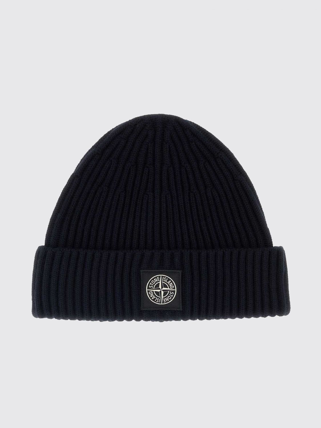 Stone Island Ribbed RWS Virgin Wool Beanie Hat with Compass Logo Patch · OS