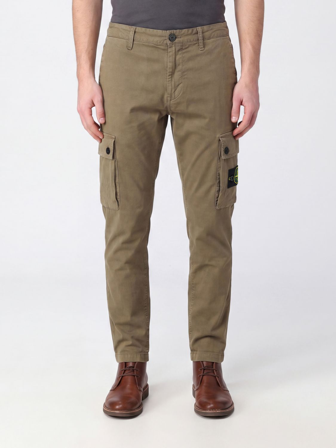 STONE ISLAND Pantaloni cargo in cotone organico stretch con logo Compass