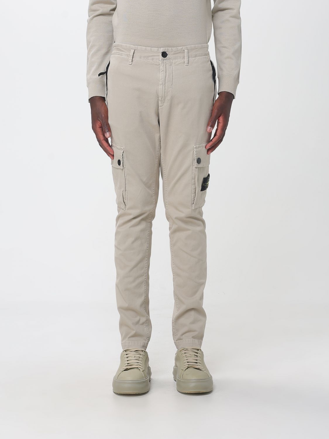 STONE ISLAND Pantaloni cargo in cotone organico stretch con logo Compass