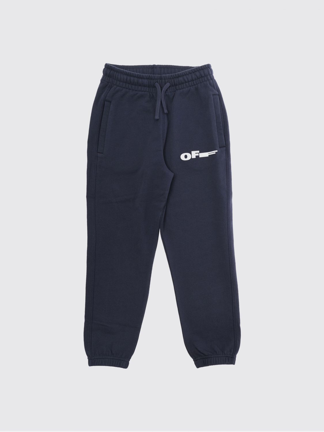 Off-White Kids Boy's Cotton Track Trousers with Drawstring Waist and Logo　オフホワイト キッズ ボーイズ コットン トラック パンツ、ドローストリング ウエスト、ロゴ付き Off-White