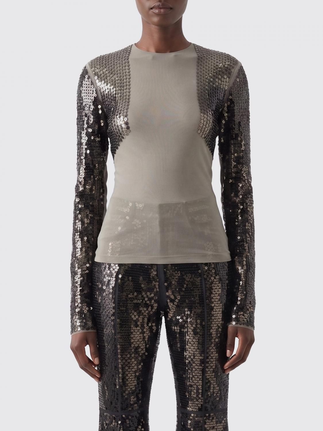 RICK OWENS Long-Sleeve Sequin-Embellished Slim Fit Top with Crew Neck