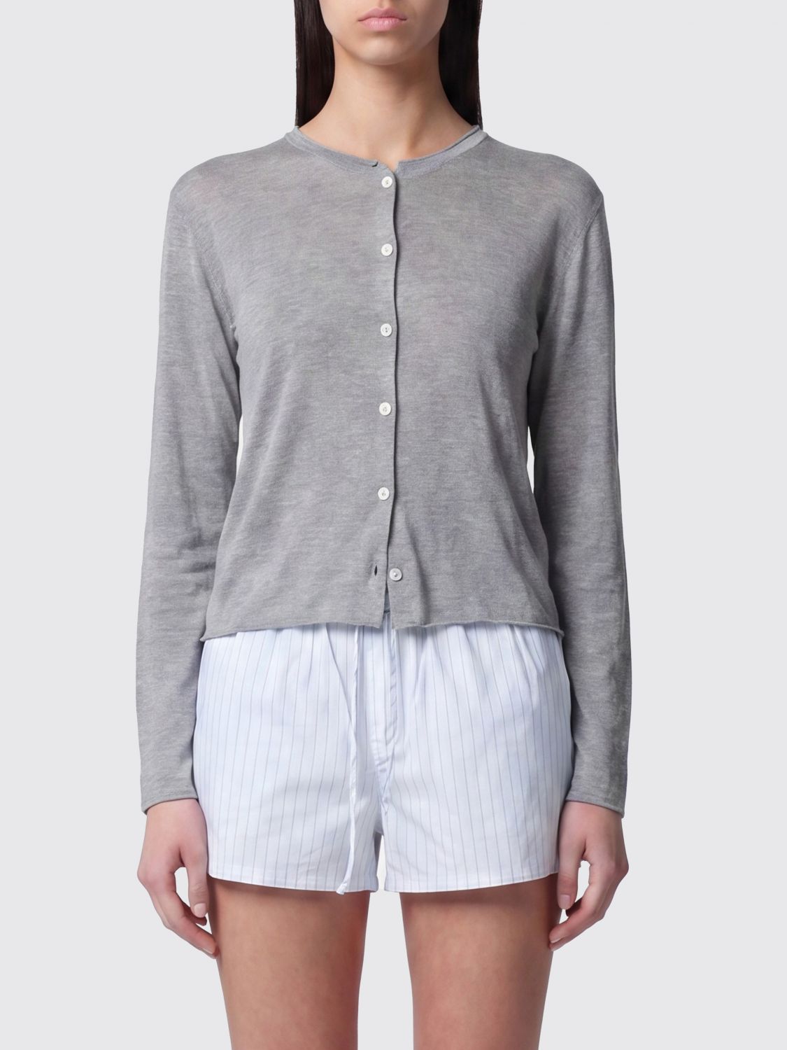 DUNST Cardigan girocollo in misto cotone e modal con chiusura a bottoni