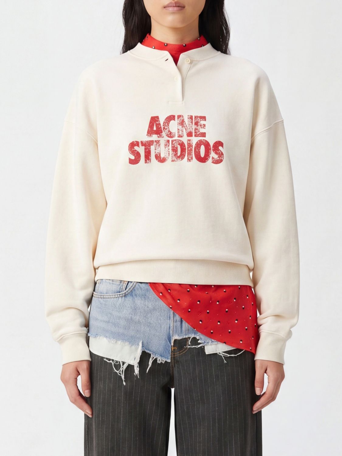 ACNE STUDIOS Felpa girocollo relaxed fit in pile con effetto usurato