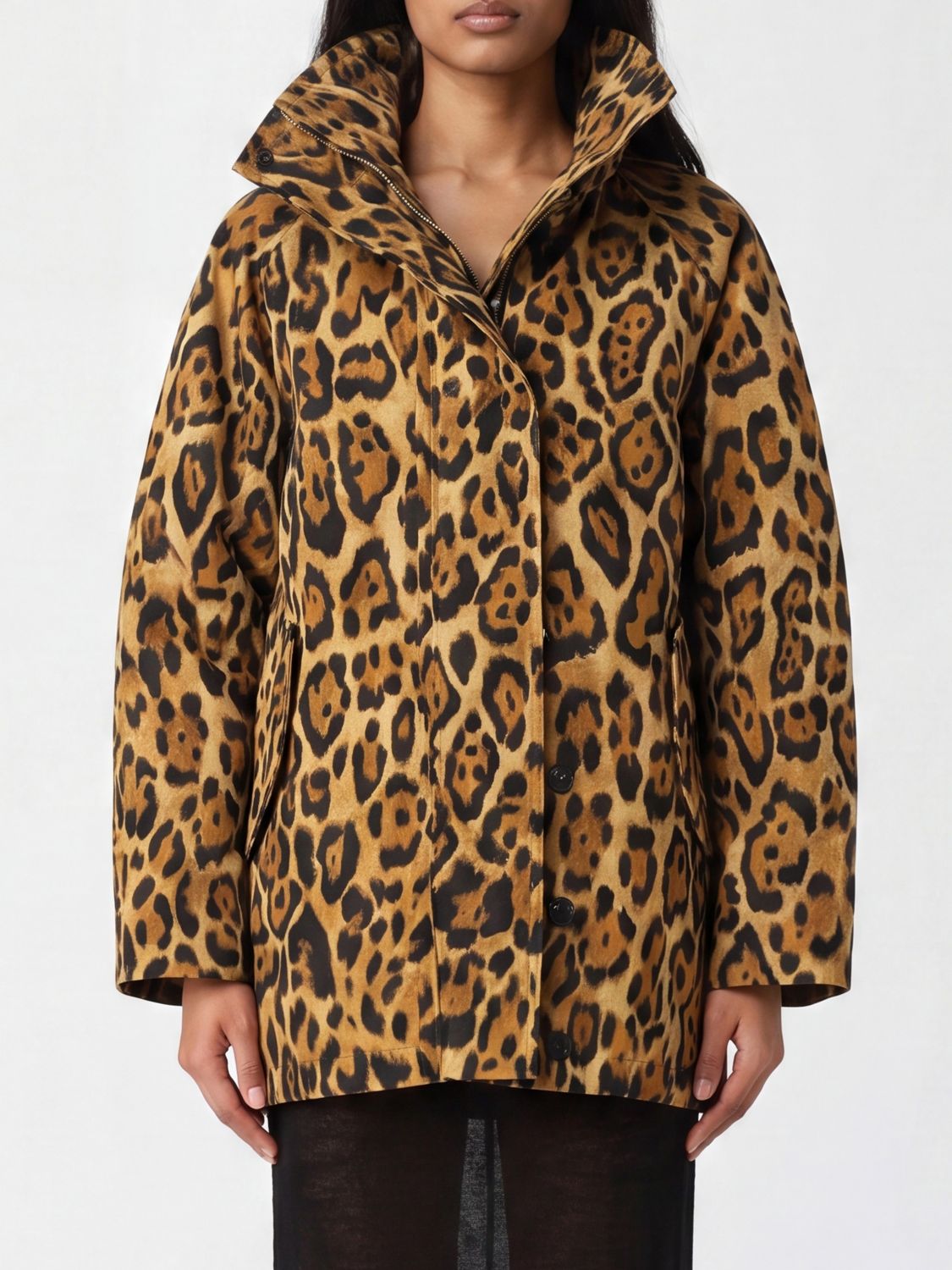 ALAÏA Cappotto corto monopetto in twill con stampa animalier stile safari