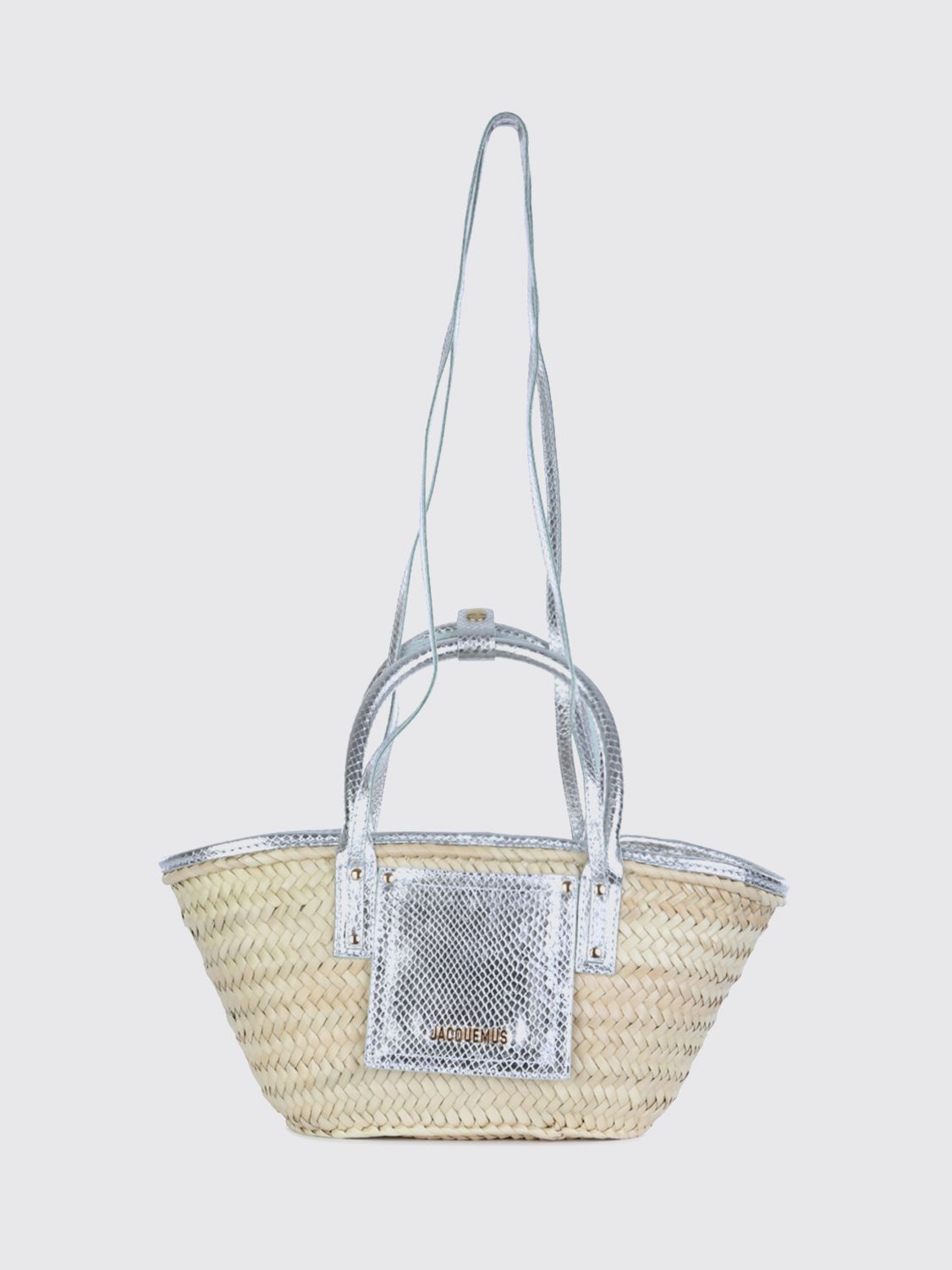 JACQUEMUS JACQUEMUS Le Petit Panier Soli Handbag in Raffia and Laminated Leather　JACQUEMUS Le Petit Panier Soli ハンドバッグ ラフィア＆ラミネートレ