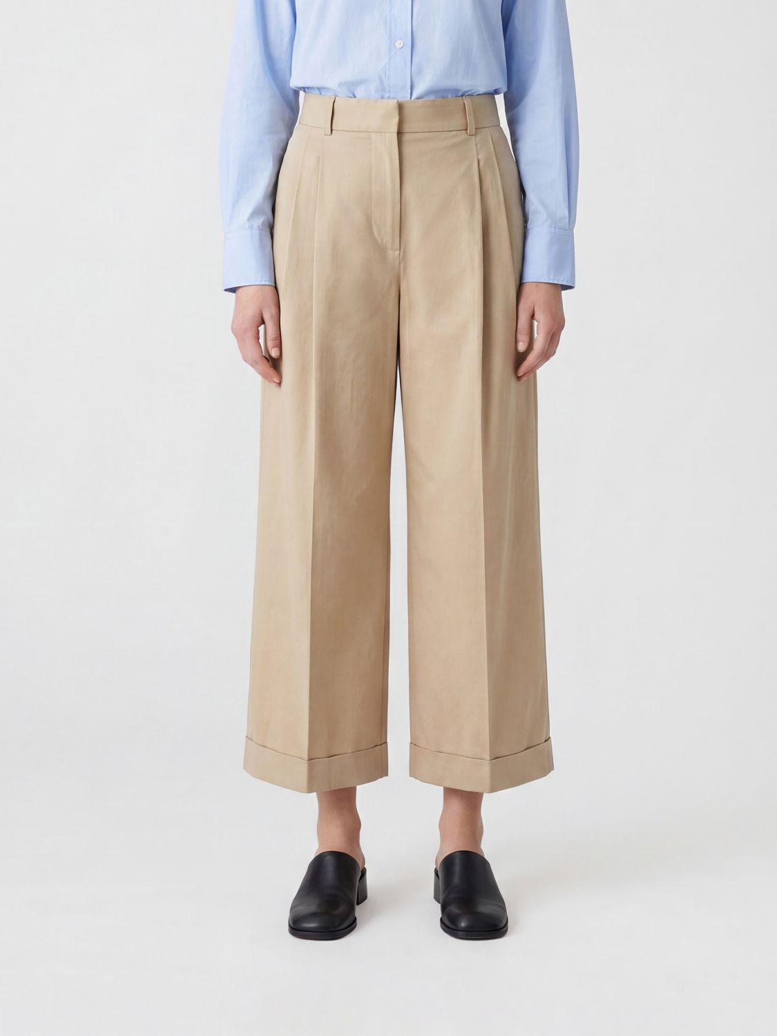 THE ROW Pantalone cropped wide leg a vita alta in cotone e cashmere