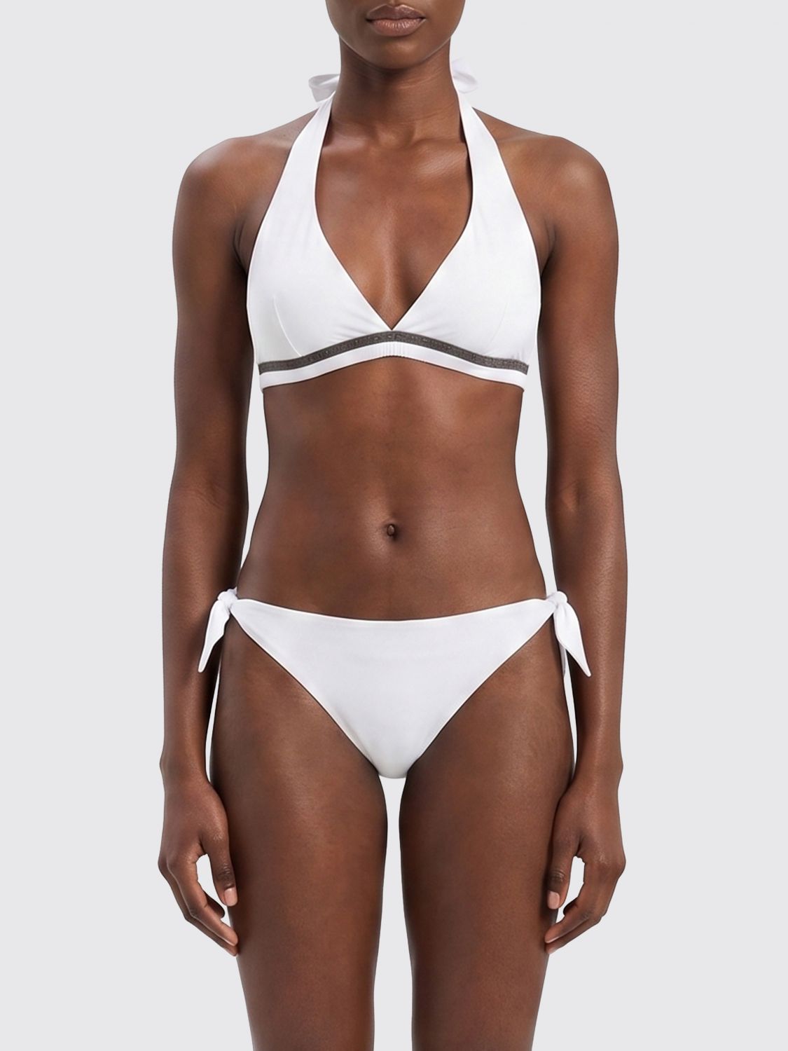 BRUNELLO CUCINELLI BRUNELLO CUCINELLI Triangle Bikini Top with V-Neck and Decorative Monili　BRUNELLO CUCINELLI Vネックと装飾モニリ付きトライアングルビキニトップ