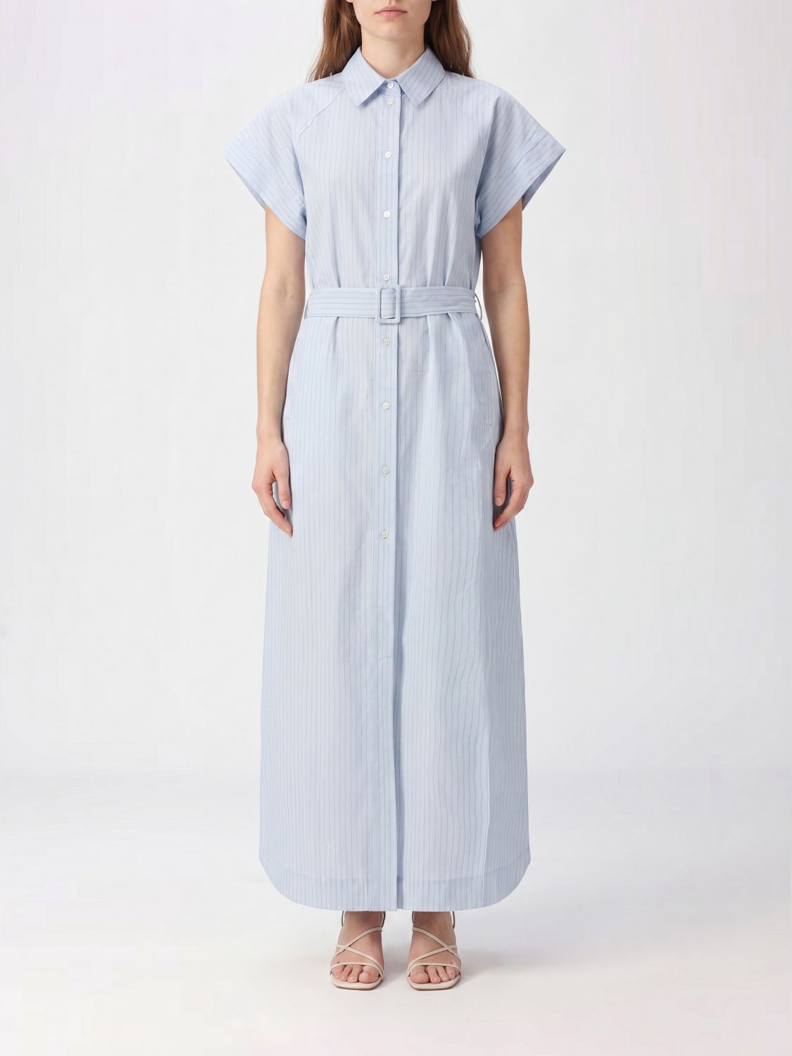 JACOB COHEN Long Belted Shirtdress in Cotton and Cupro Blend