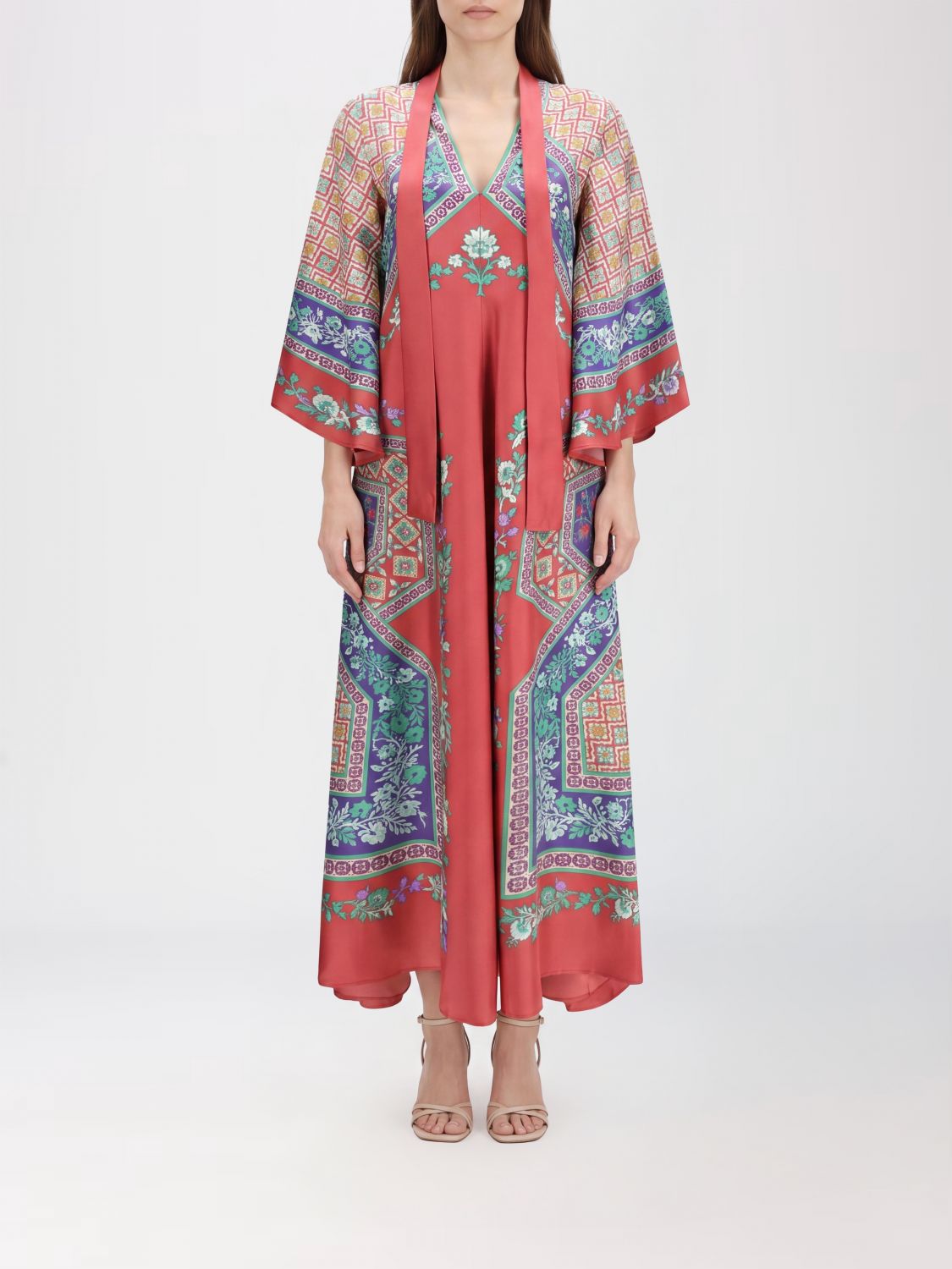 LA DOUBLEJ Ethnic Print Midi Kaftan in Pure Silk