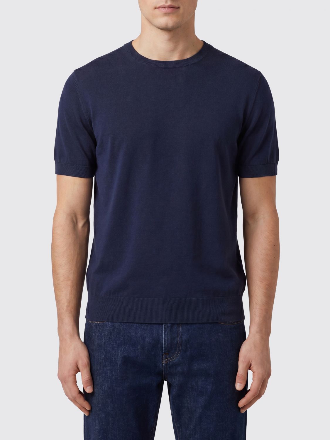 ZEGNA Maglia girocollo a maniche corte in puro cotone con bordi a coste