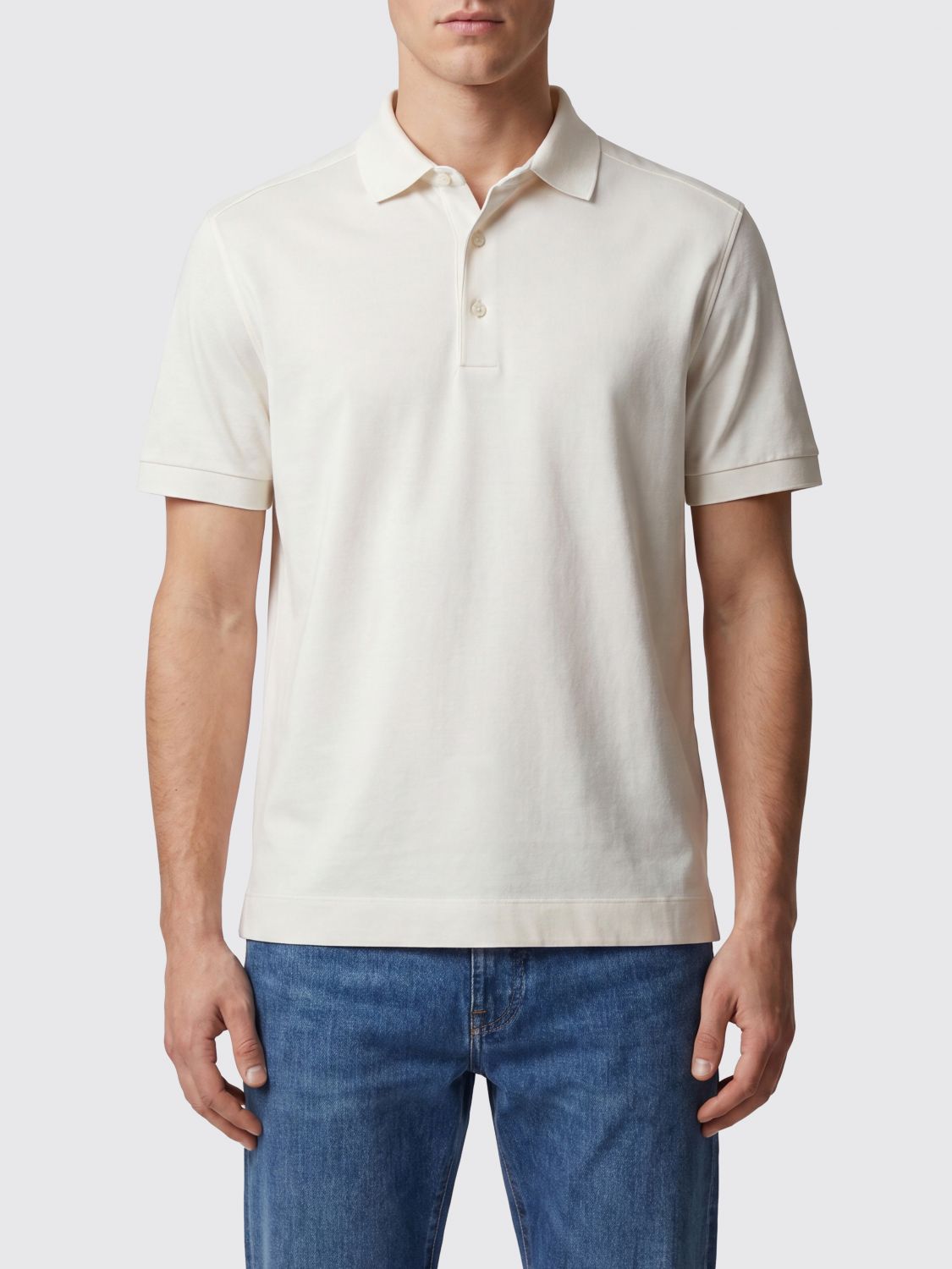 ZEGNA Polo a maniche corte in misto cotone e seta con colletto a coste