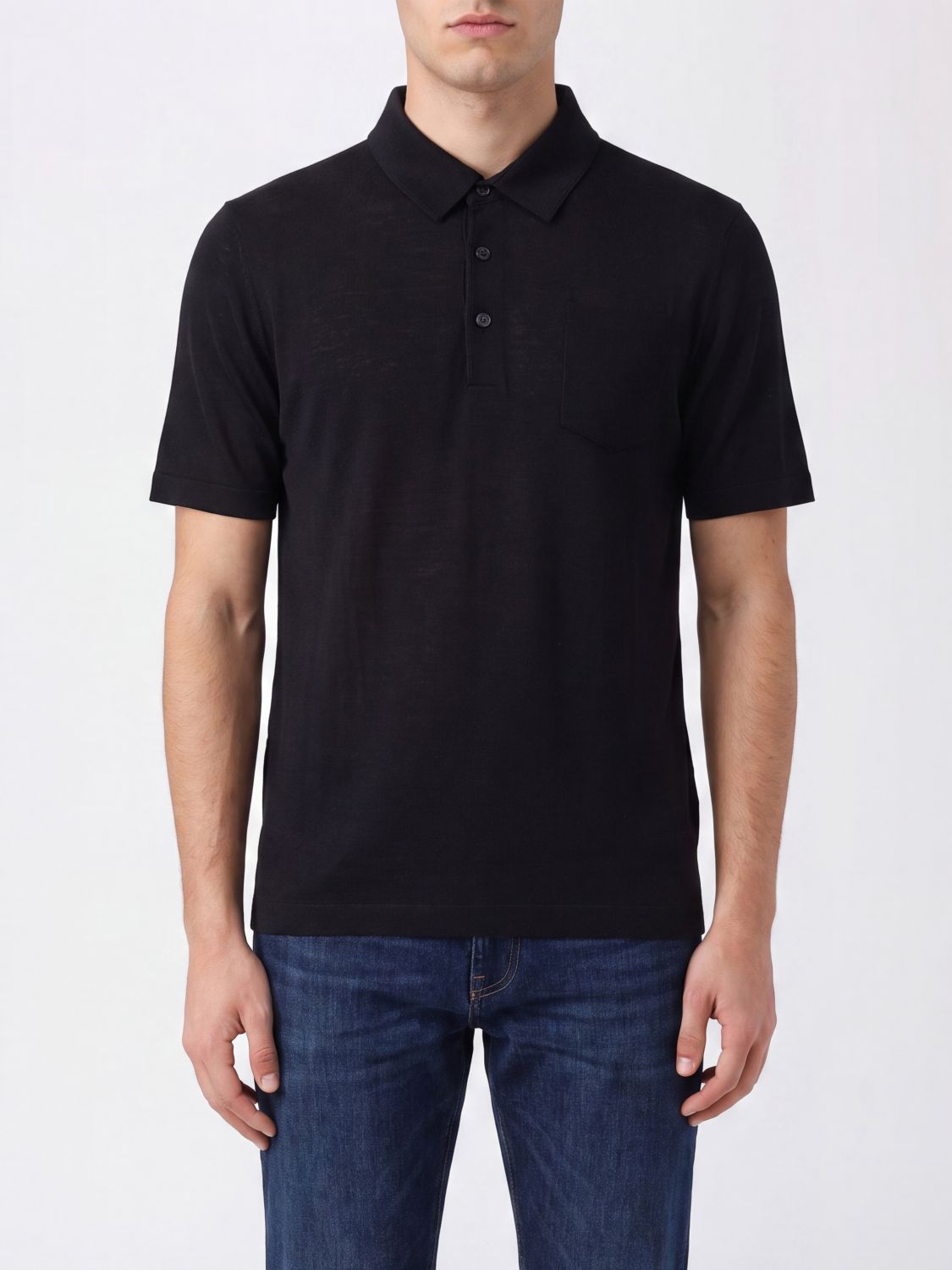 ZEGNA Short-Sleeved Polo Shirt in Cotton and Silk Blend with Ribbed Collar ZEGNA