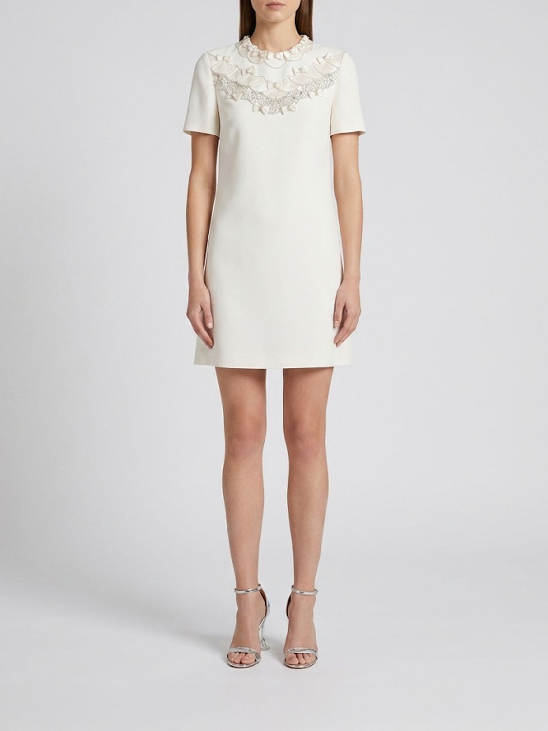 VALENTINO A-Line Silk Mini Dress with All-Over Bows and Rhinestones