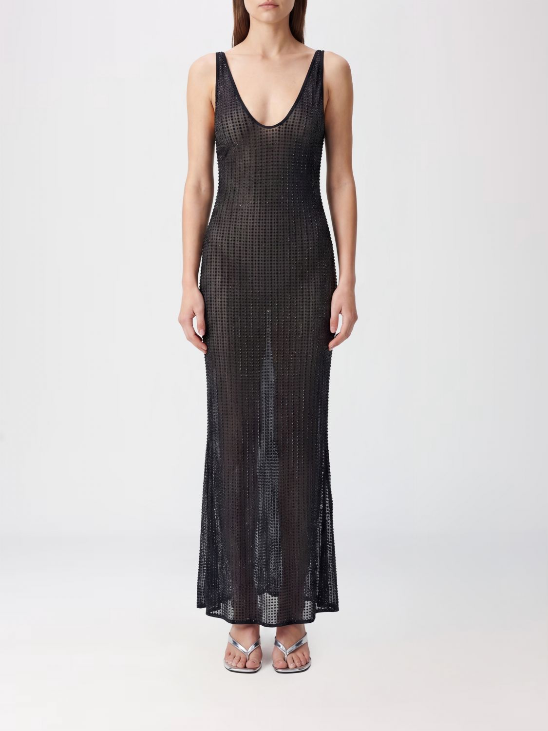 VENUJA Long Off-the-Shoulder Evening Gown with Rhinestone Embroidery