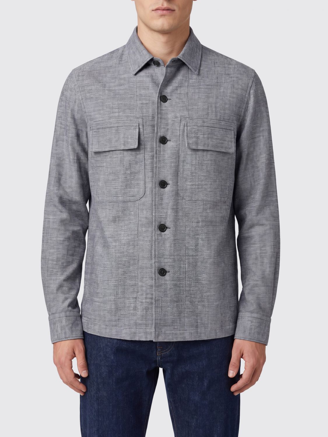 ZEGNA Giacca a camicia in misto lana con tasche a toppa
