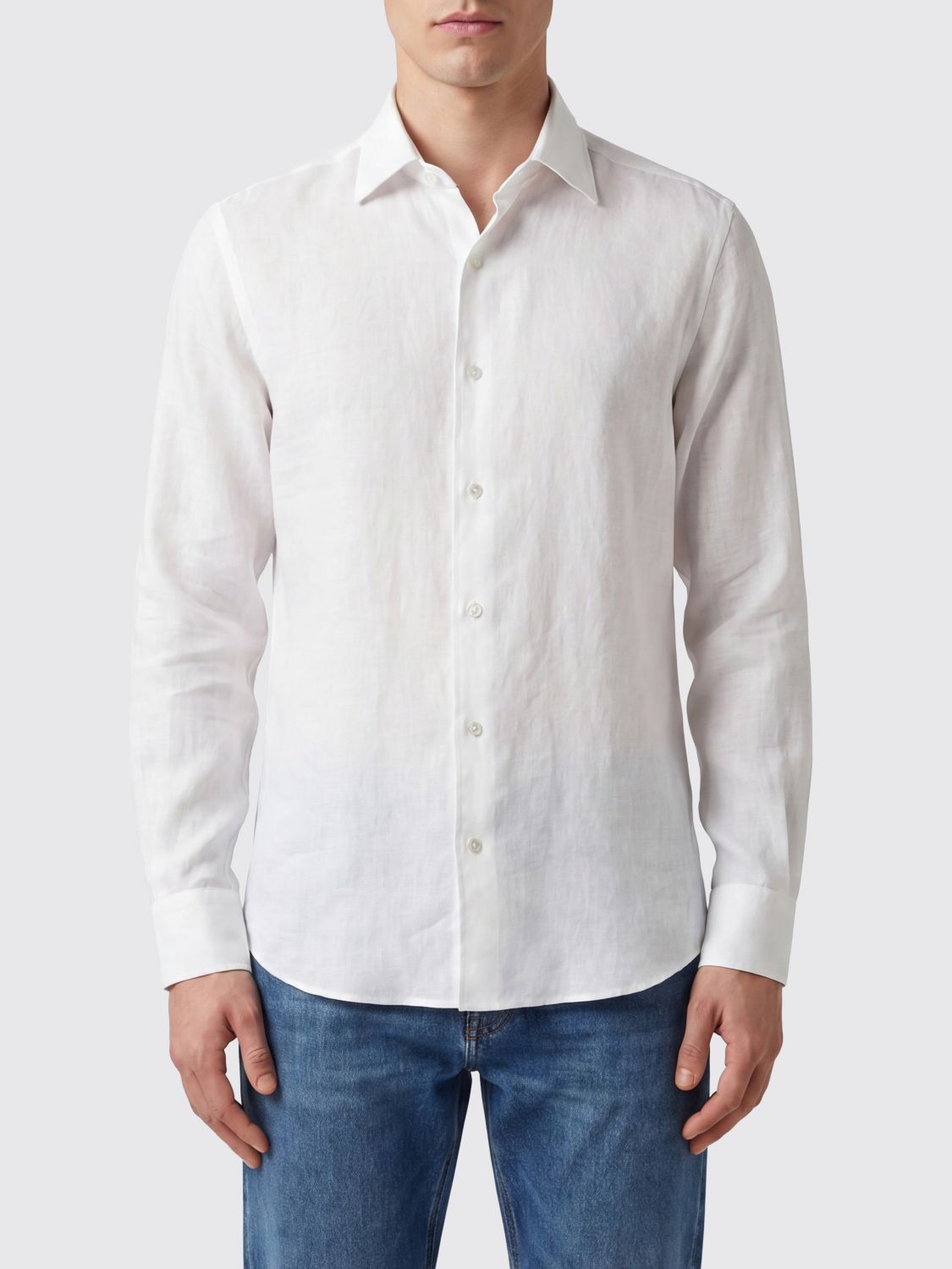 ZEGNA Camicia slim fit in puro lino con collo francese