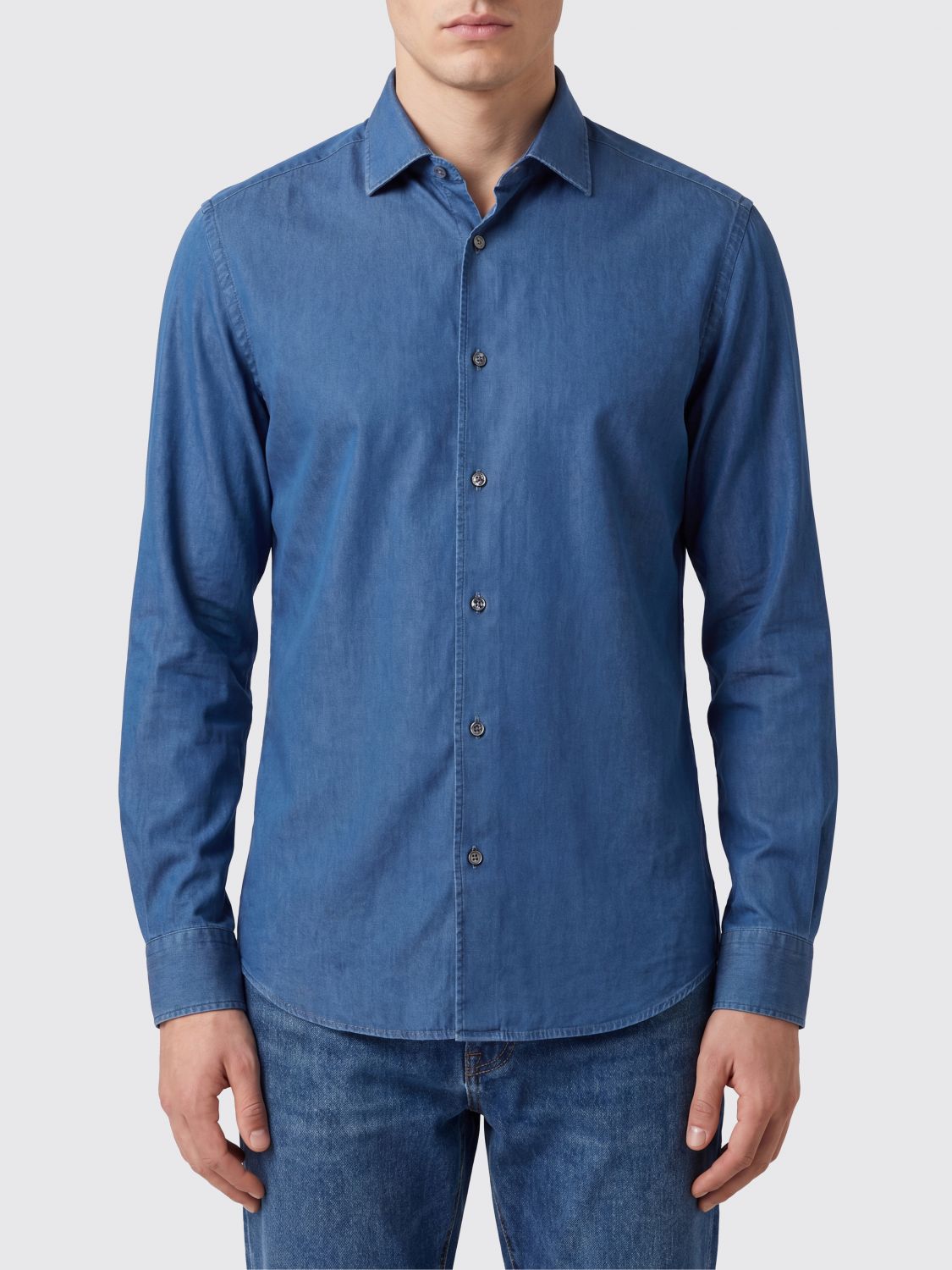 ZEGNA Camicia slim fit a maniche lunghe in cotone con collo francese