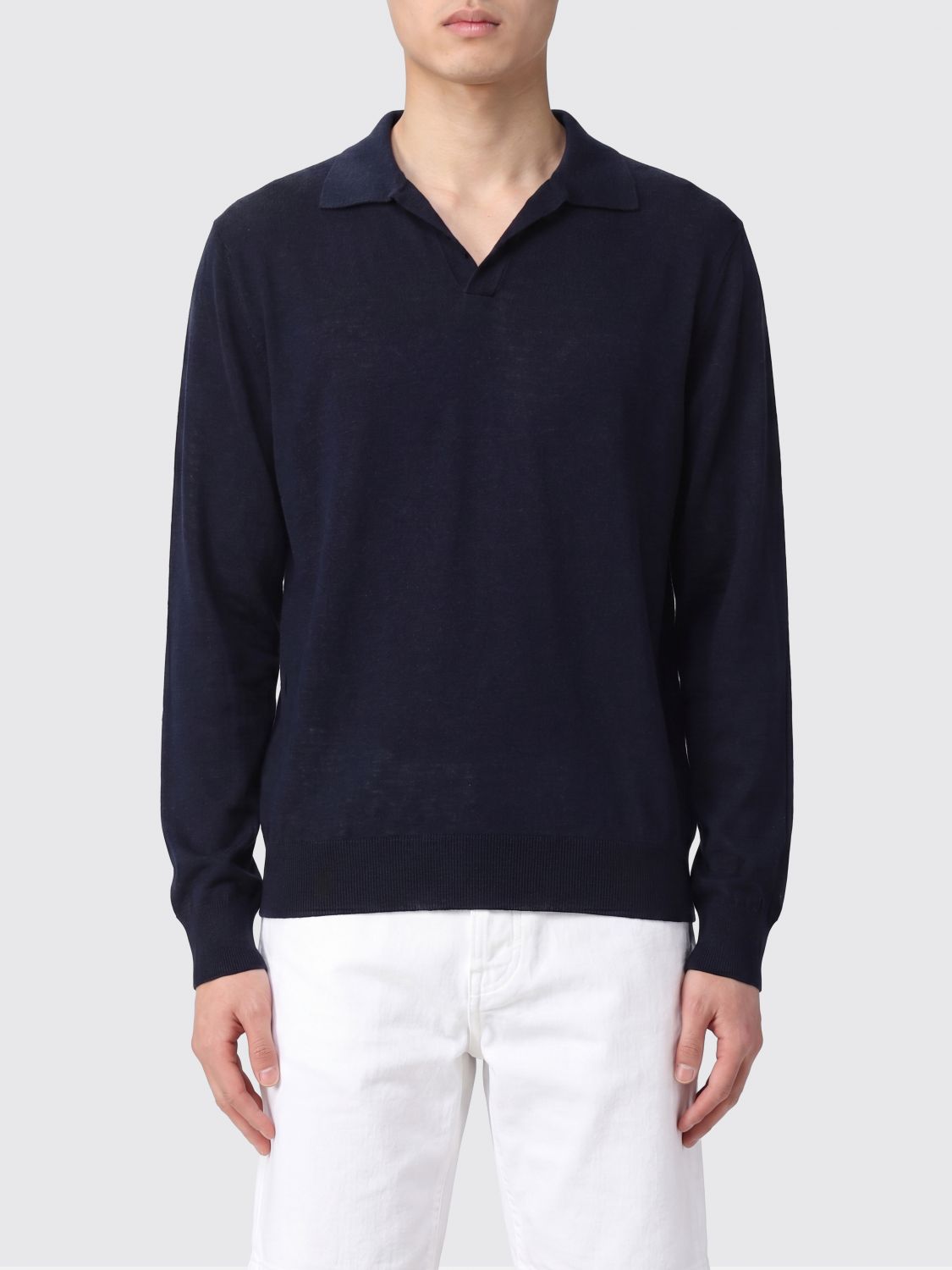 ROBERTO COLLINA Long-Sleeved Cotton-Blend Knitted Polo Shirt