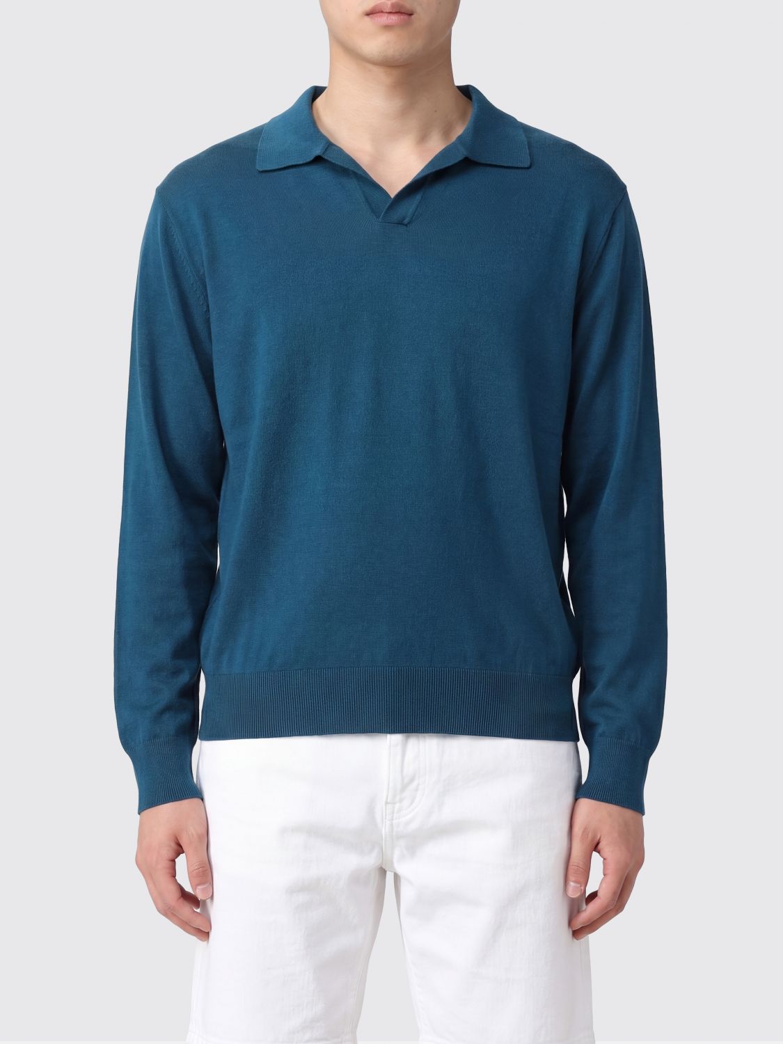 ROBERTO COLLINA Long-Sleeved Cotton-Blend Knitted Polo Shirt