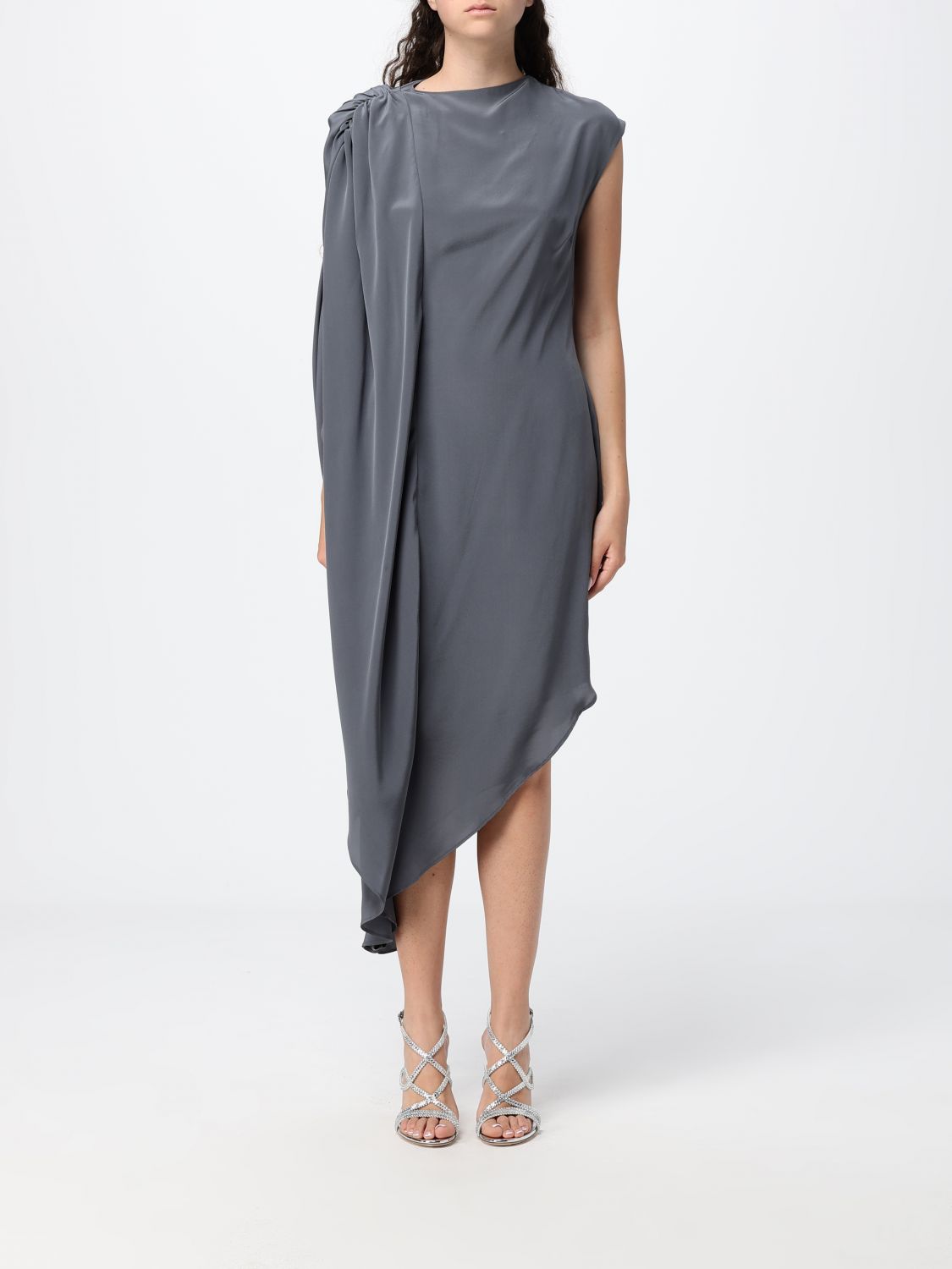 Crida Milano Peonia One-Shoulder Asymmetrical Crêpe de Chine Midi Dress