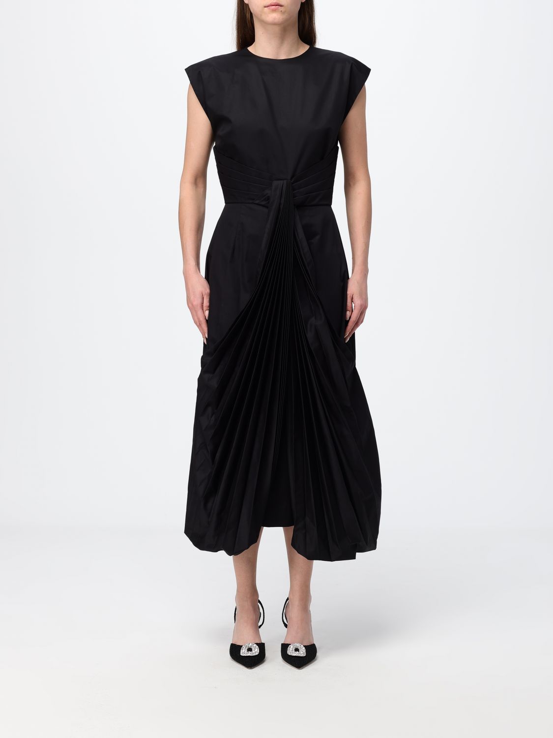 Crida Milano Sleeveless A-Line Cotton Poplin Midi Dress with Knotted Waist